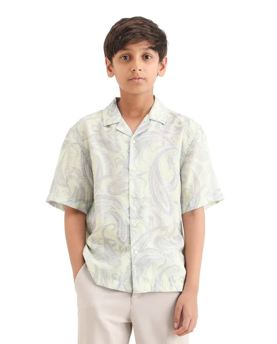 Rare Ones Boys Fluorescent Green Viscose Blend Boxy Shirt
