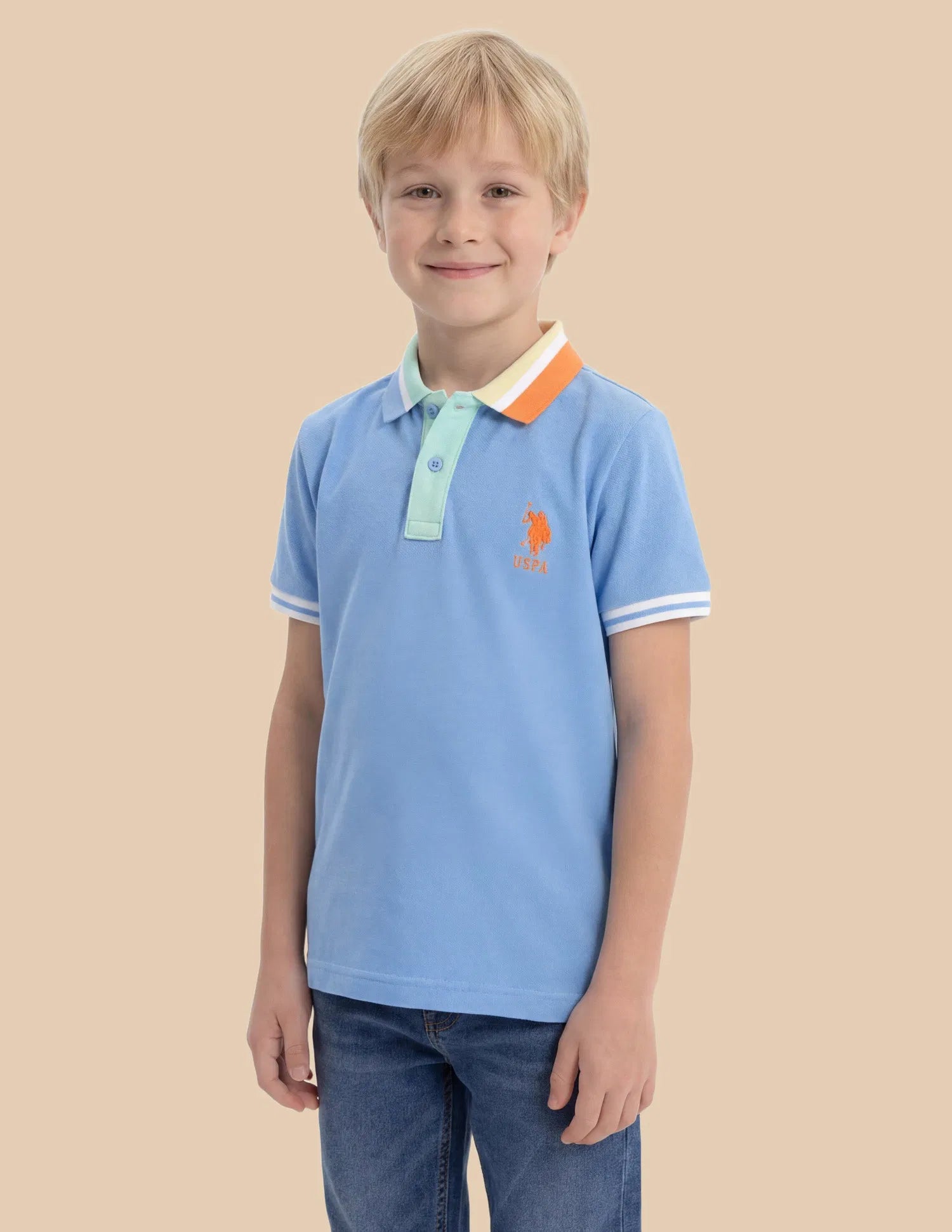 Boys Blue Cotton Solid Regular Fit Polo Shirt
