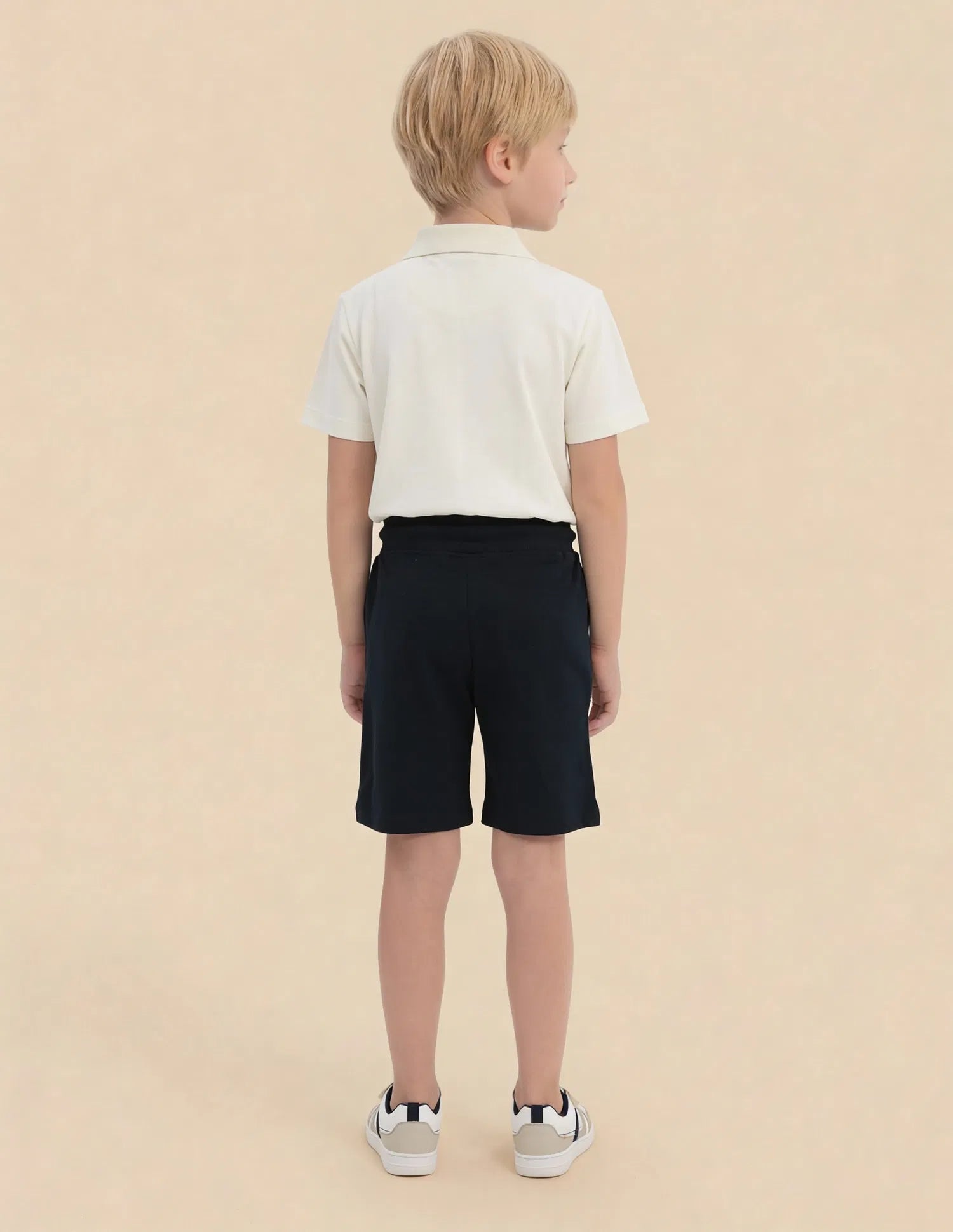 Boys Navy Cotton Logo Printed Shorts Regular Fit