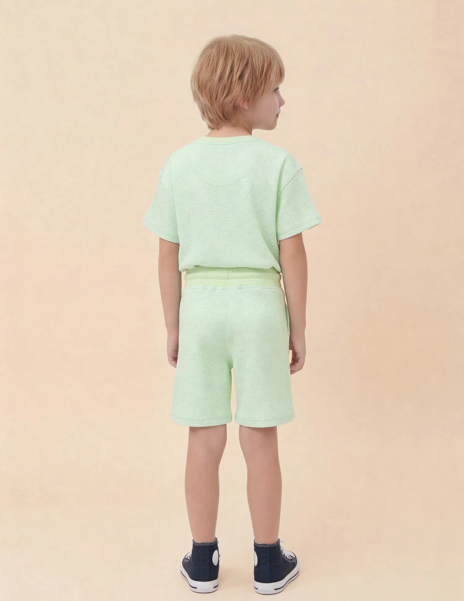 Boys Light Green Textured Cotton Blend Shorts Regular Fit