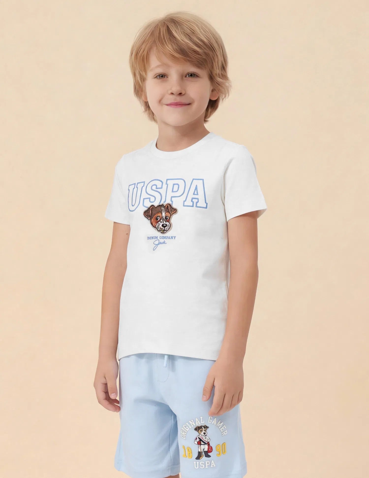 Boys White Logo Embroidered Cotton T-Shirt – Regular Fit