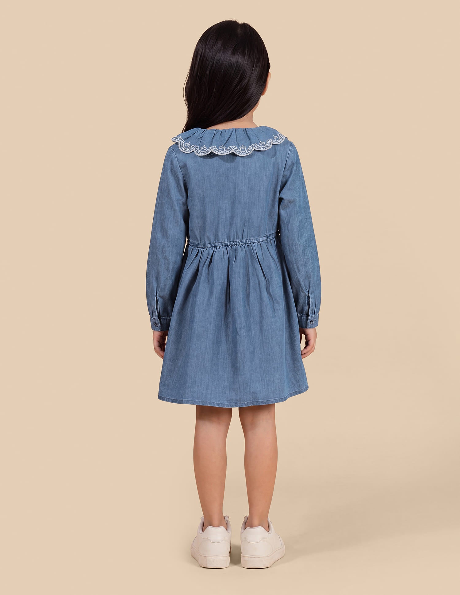 Girls Light Blue Cotton Peter Pan Collar Shirt Dress