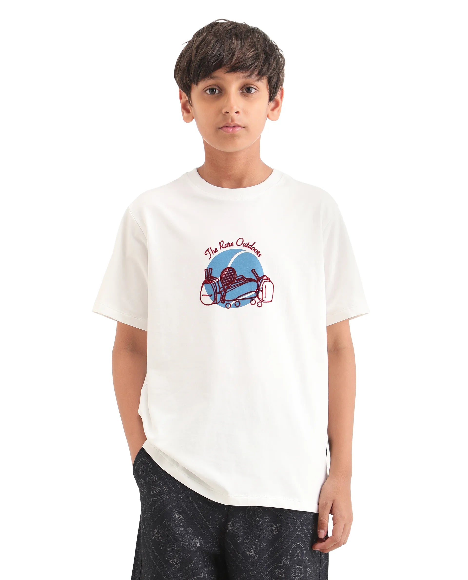Boys Off White Flock Print Regular Fit T-Shirt