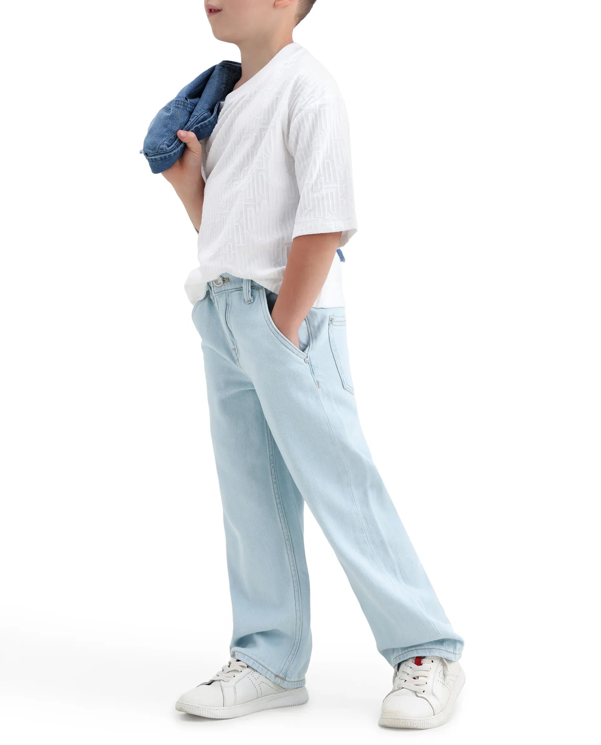 Boys Light Blue Slouchy Fit Shank Button Jeans