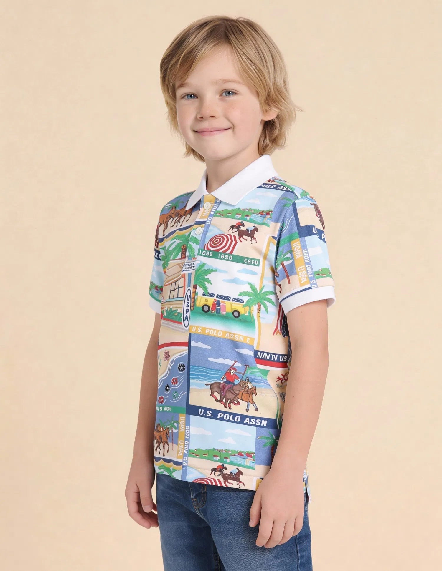 Boys Multicolor Cotton Graphic Print Regular Fit Polo Shirt