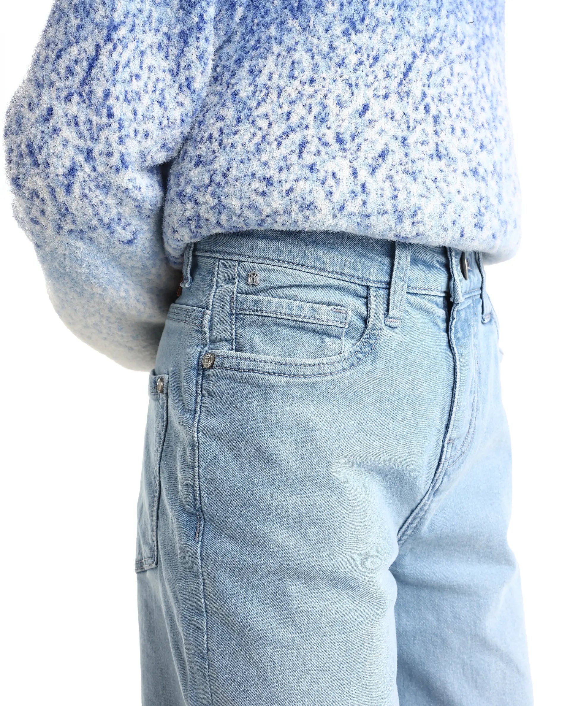 Boys Light Blue Slouchy Fit Button-Zip Jeans