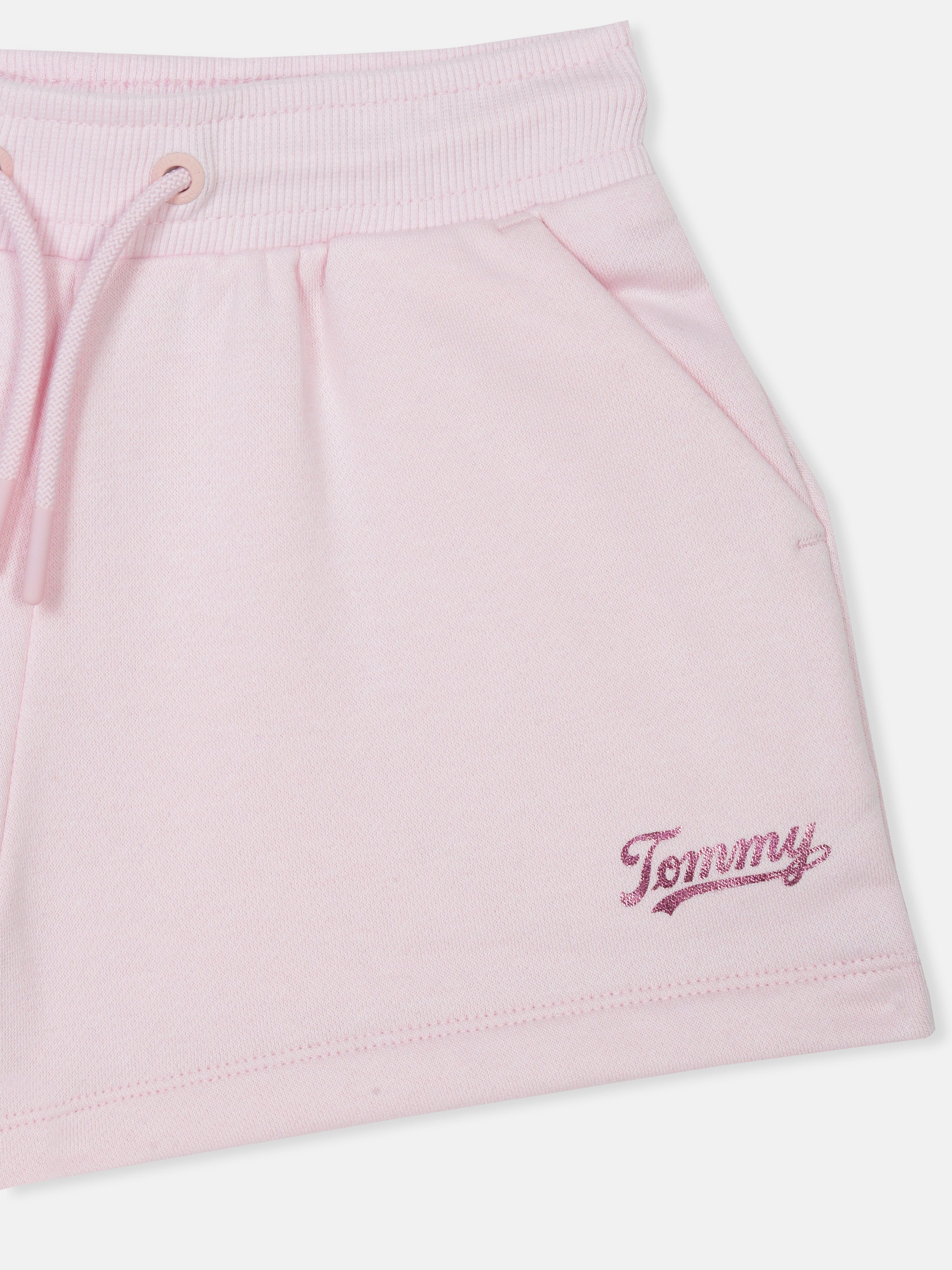Girls Pink Solid Cotton Blend Drawstring Bottom