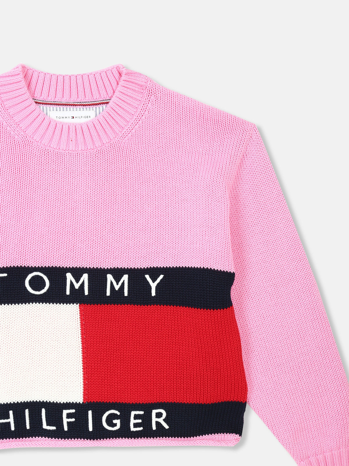 Girls Relaxed Fit Cotton Crew Neck Sweater Pink Daisy