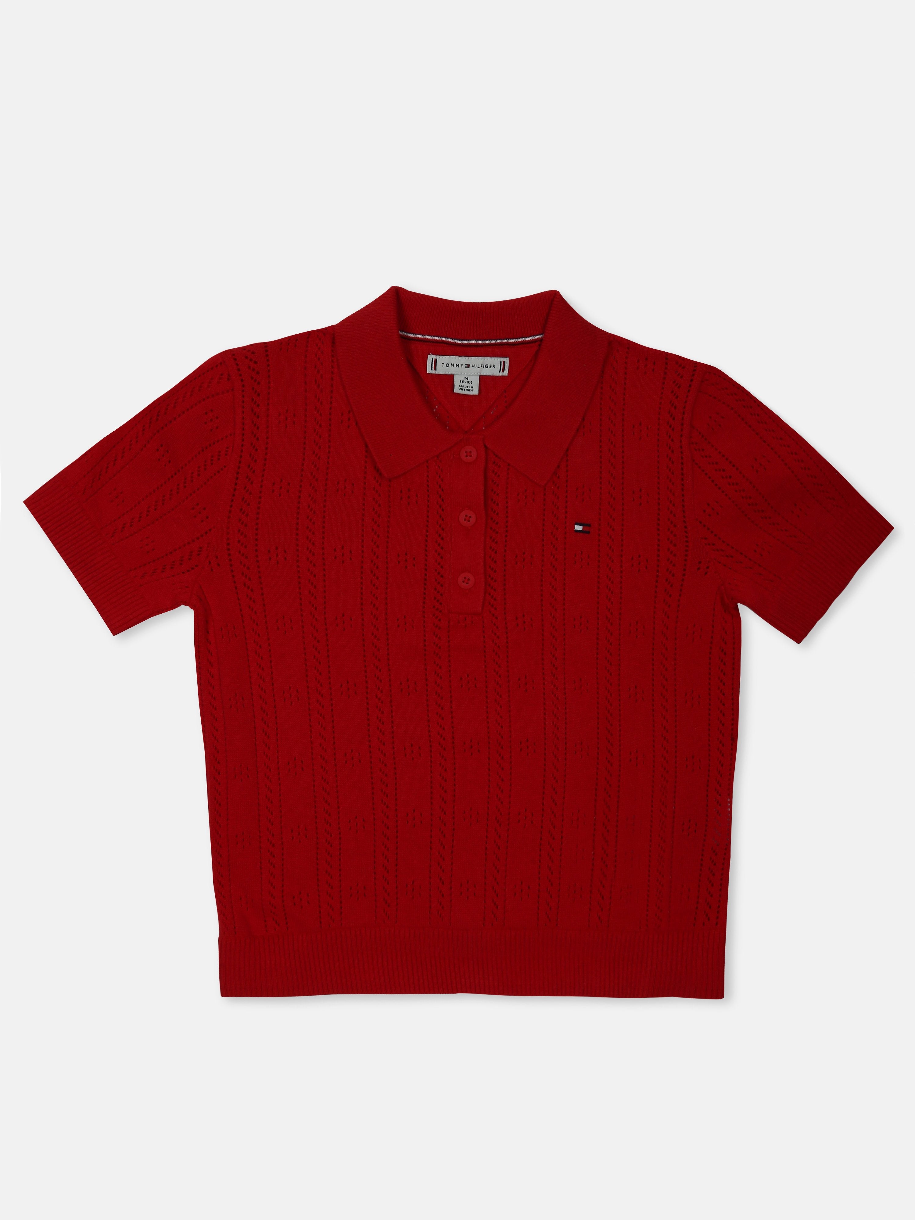 Pointelle Knit Sweater for Girls Red