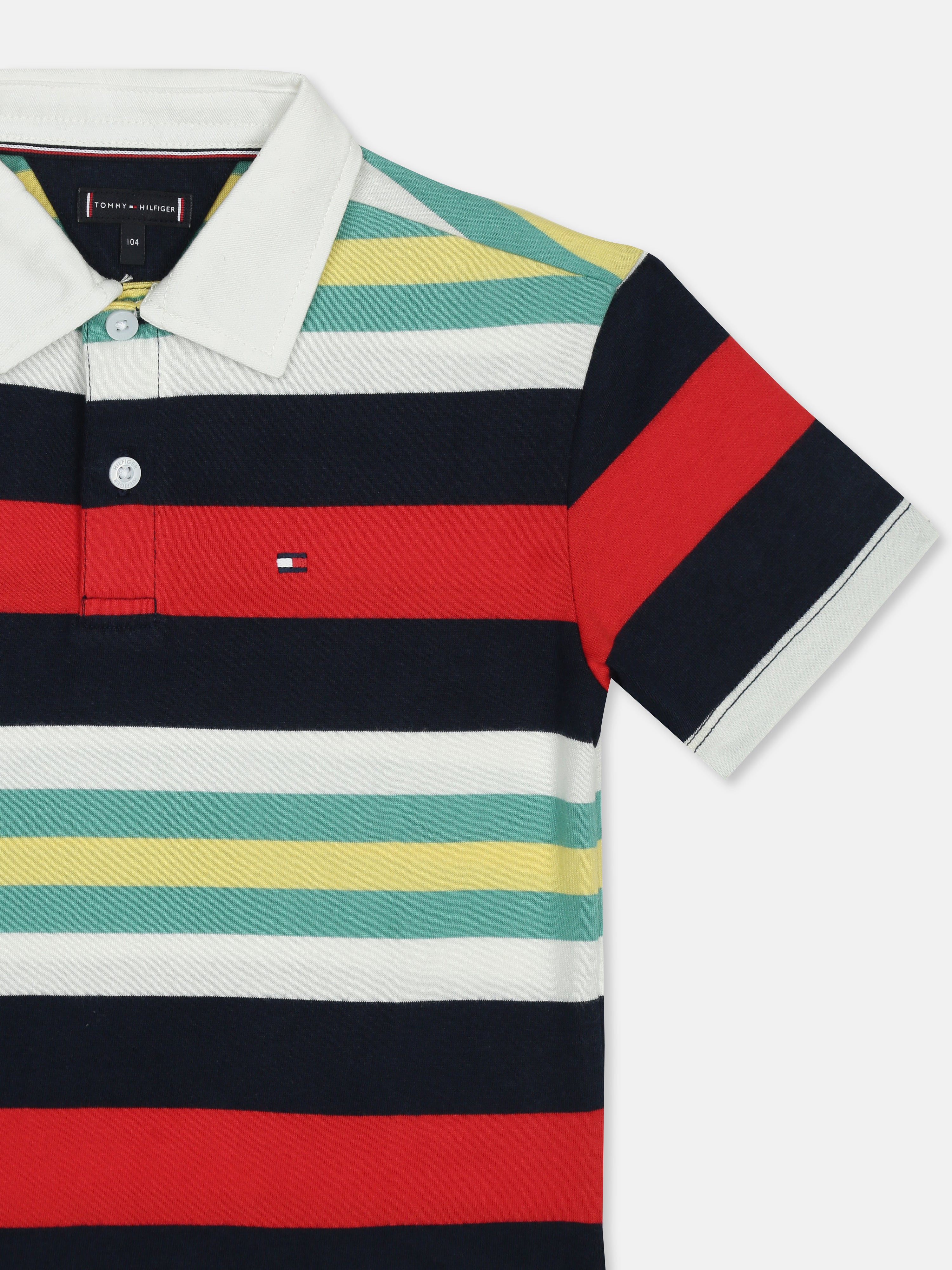 Boys Off White Striped Cotton Polo Knit Top Regular Fit