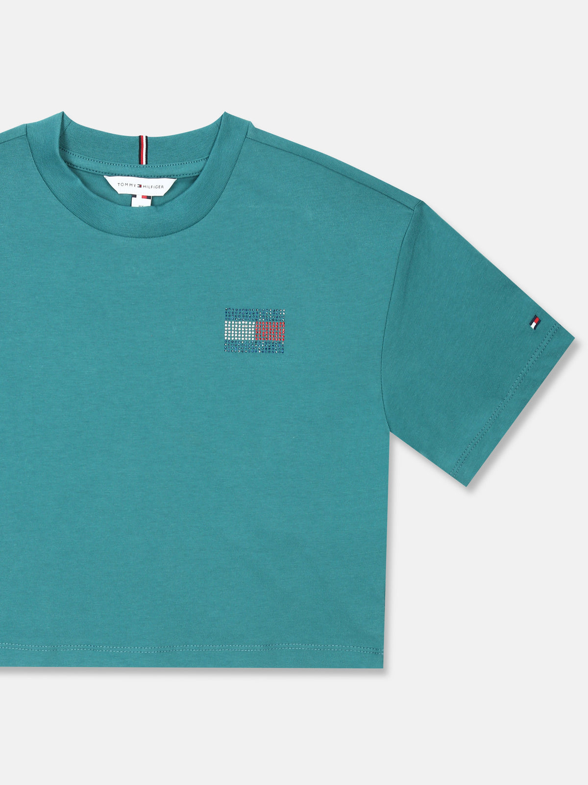 Logo Print Cotton T-Shirt for Girls Teal
