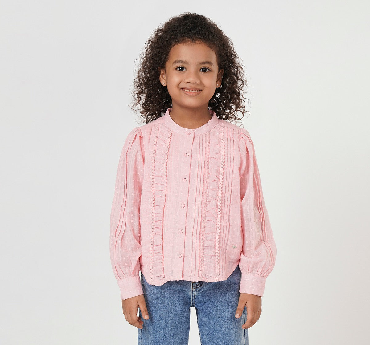 Dobby Shirt with Pleats and Ruching Pink