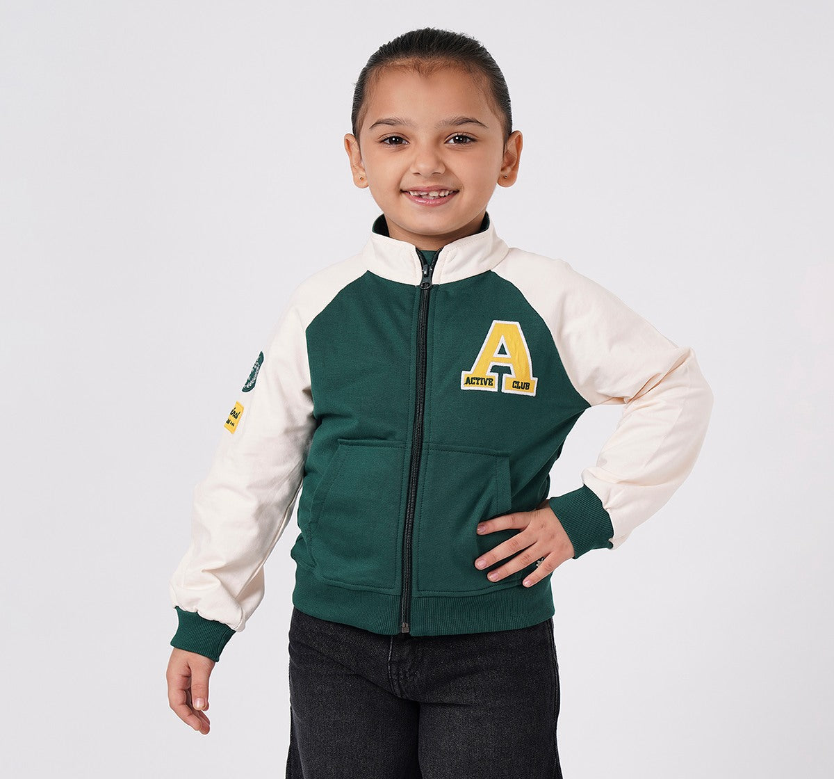 Raglan Sleeve Colorblock Jacket Green