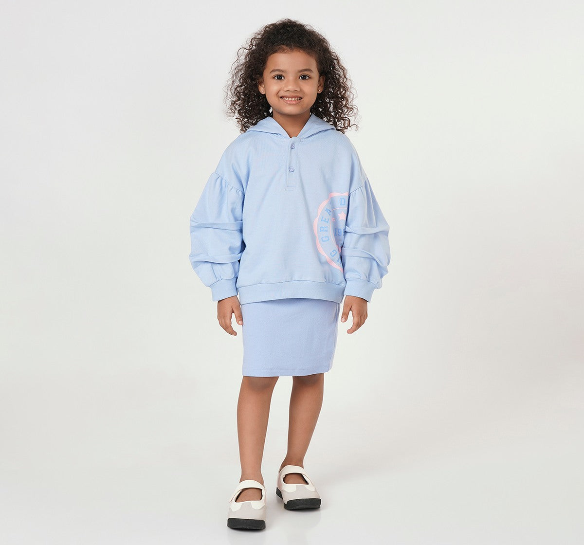 Rib Dress with Hooded Sweatshirt Blue