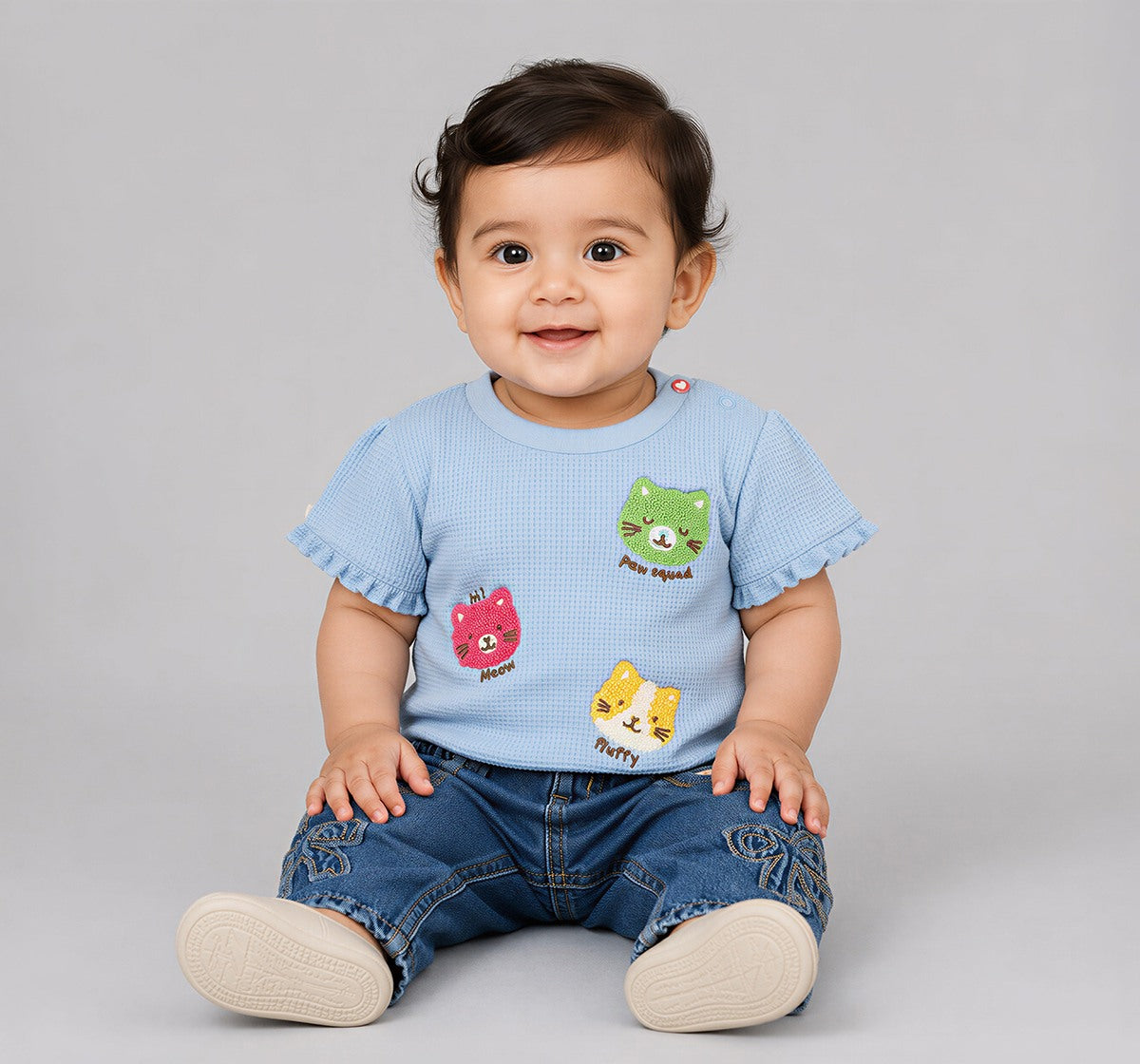 Waffle Tee with Terry Embroidery Blue