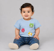 Waffle Tee with Terry Embroidery Blue