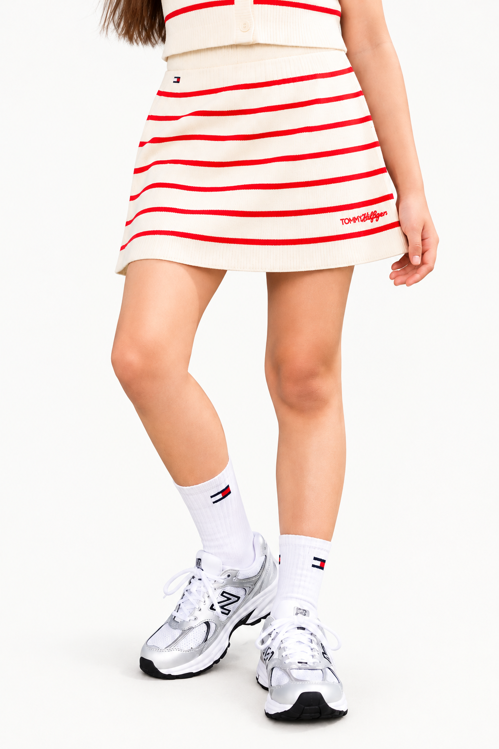 Girls Regular Fit Striped Mid Rise Skirt Red Alert Stripes