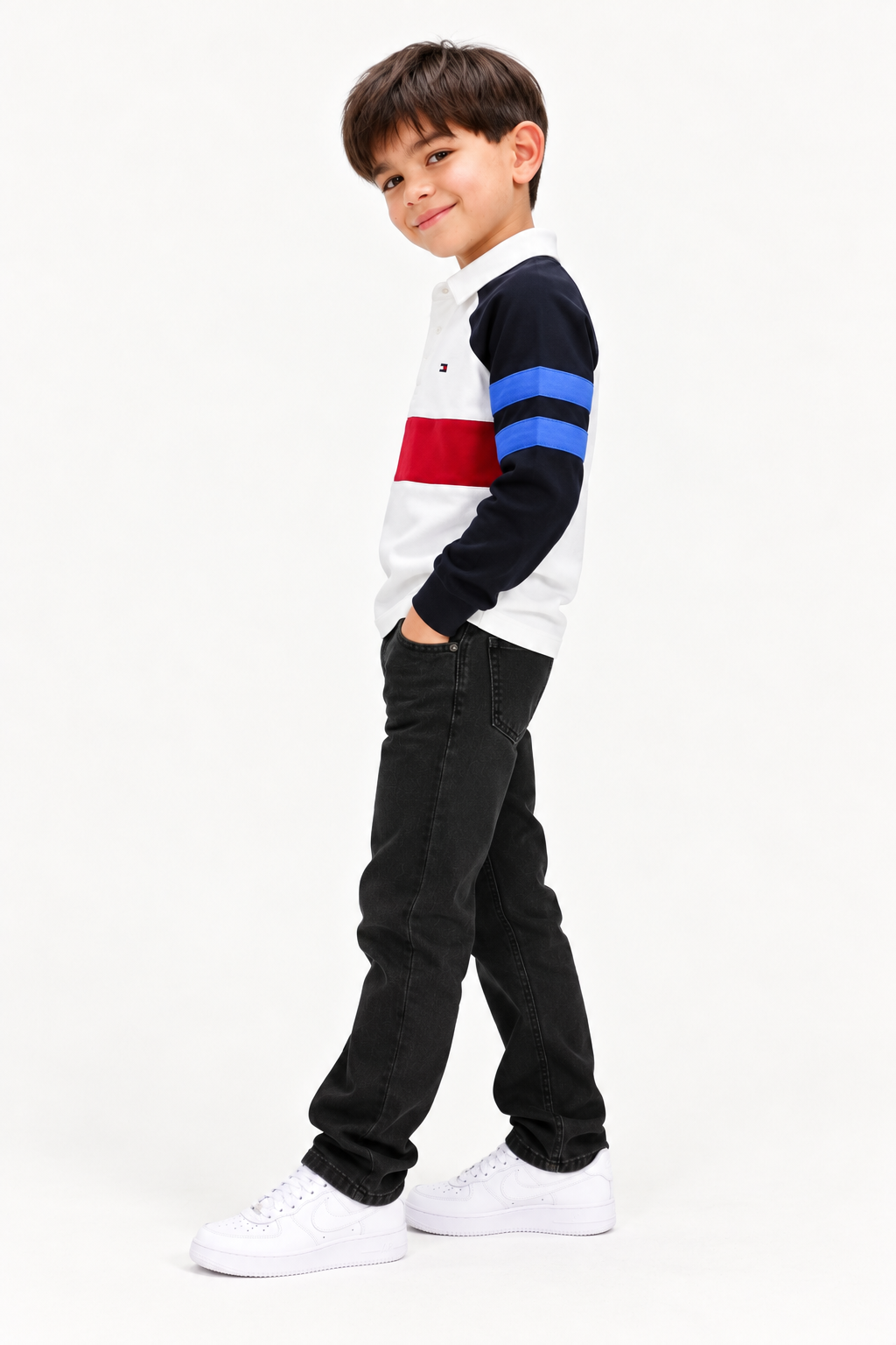 Boys Colorblock Regular Fit Cotton Sweatshirt White