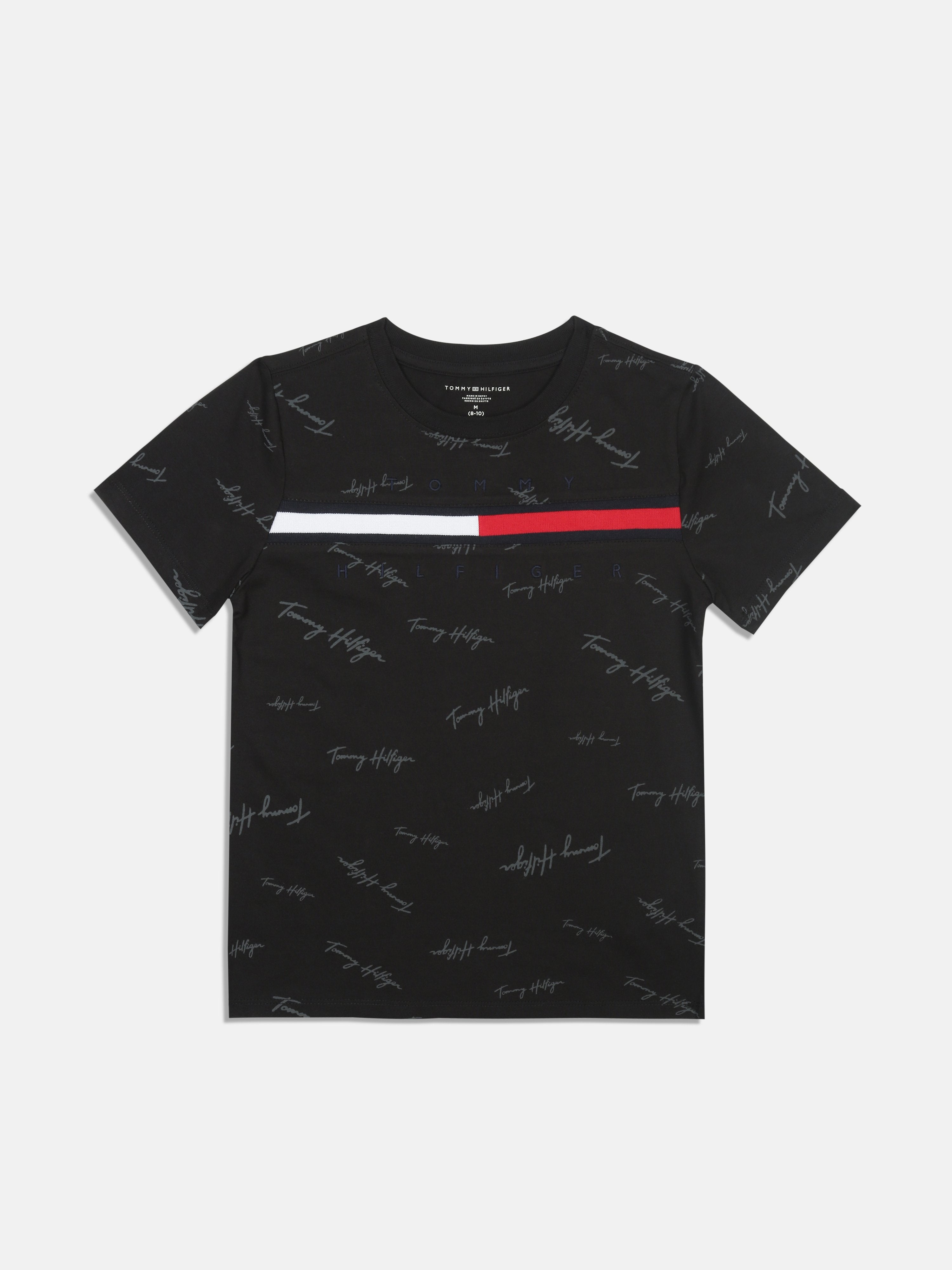 Boys Black Logo Cotton Regular Fit T-Shirt