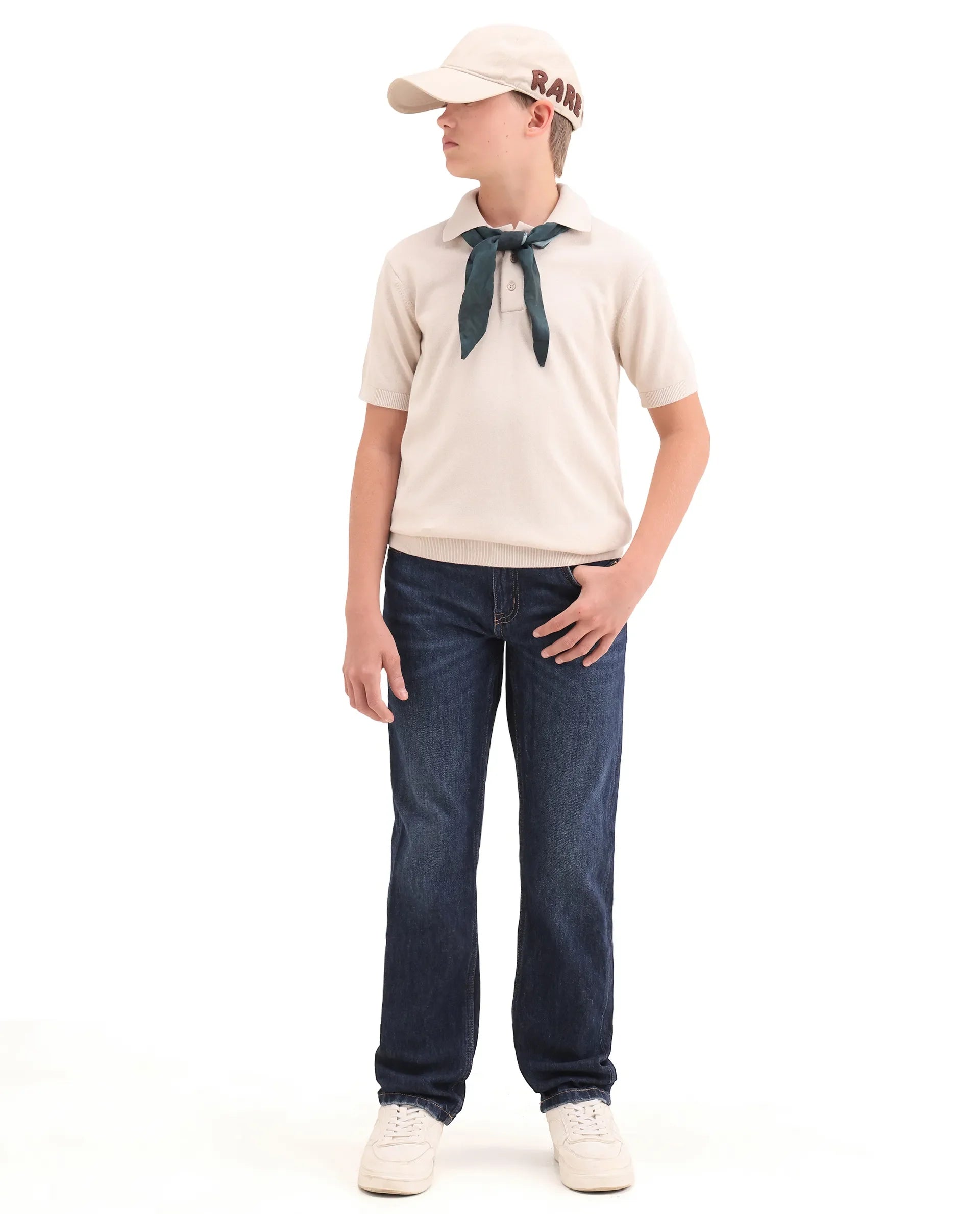 Rare Ones Boys Light Beige Cotton Regular Fit Polo