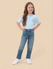 Girls Blue Cotton Solid Regular Fit Top