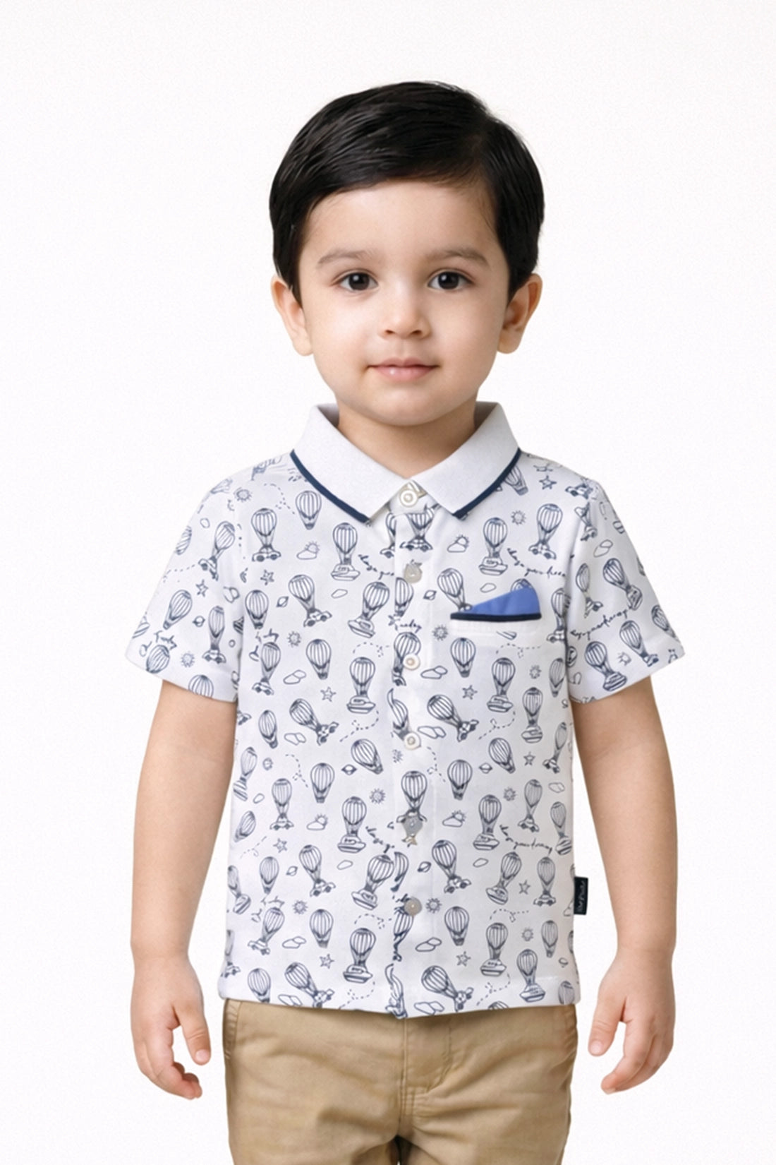 Baby Boys White Abstract Printed Cotton Shirt
