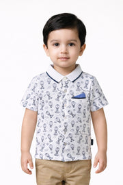 Baby Boys White Abstract Printed Cotton Shirt