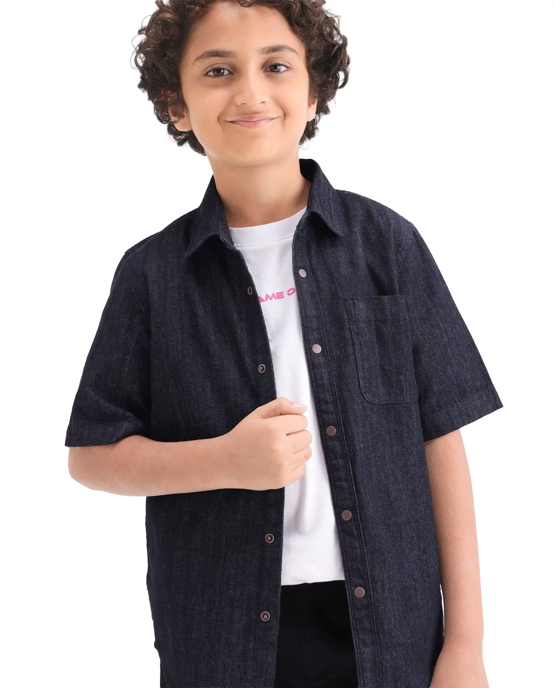 Rare Ones Boys Dark Blue Cotton Snap Button Shirt