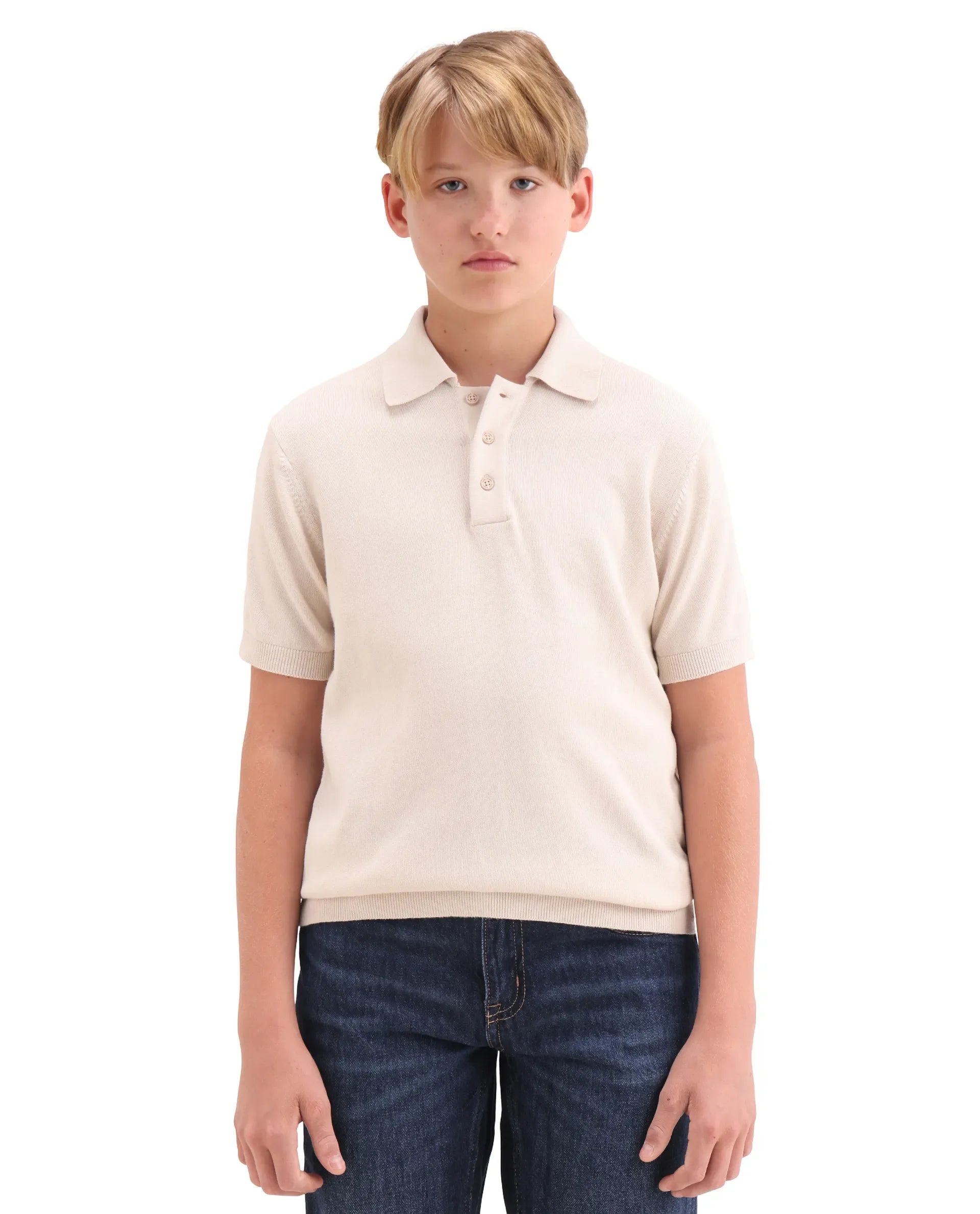 Rare Ones Boys Light Beige Cotton Regular Fit Polo