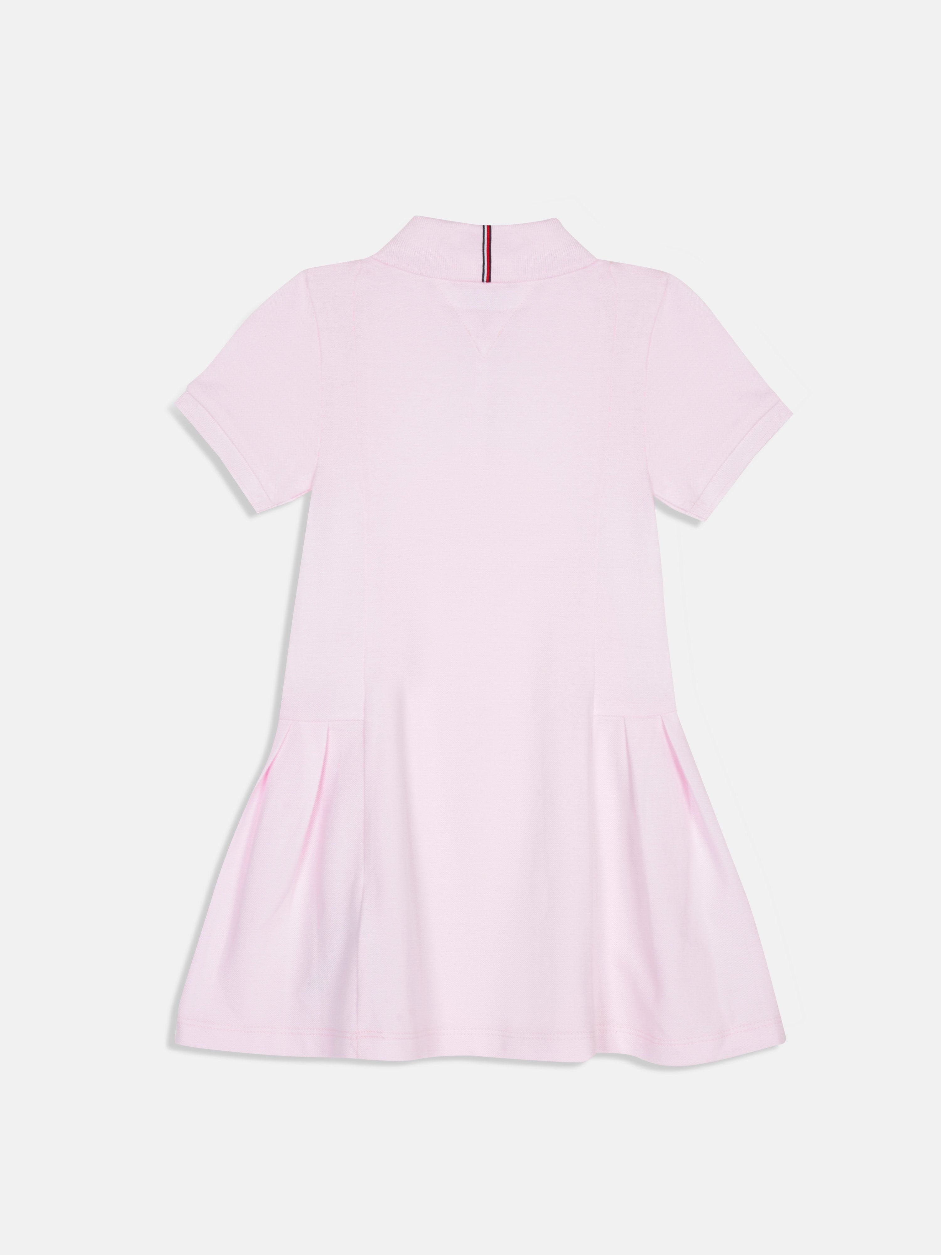 Girls Pearly Pink Cotton Polo Collar A-Line Dress