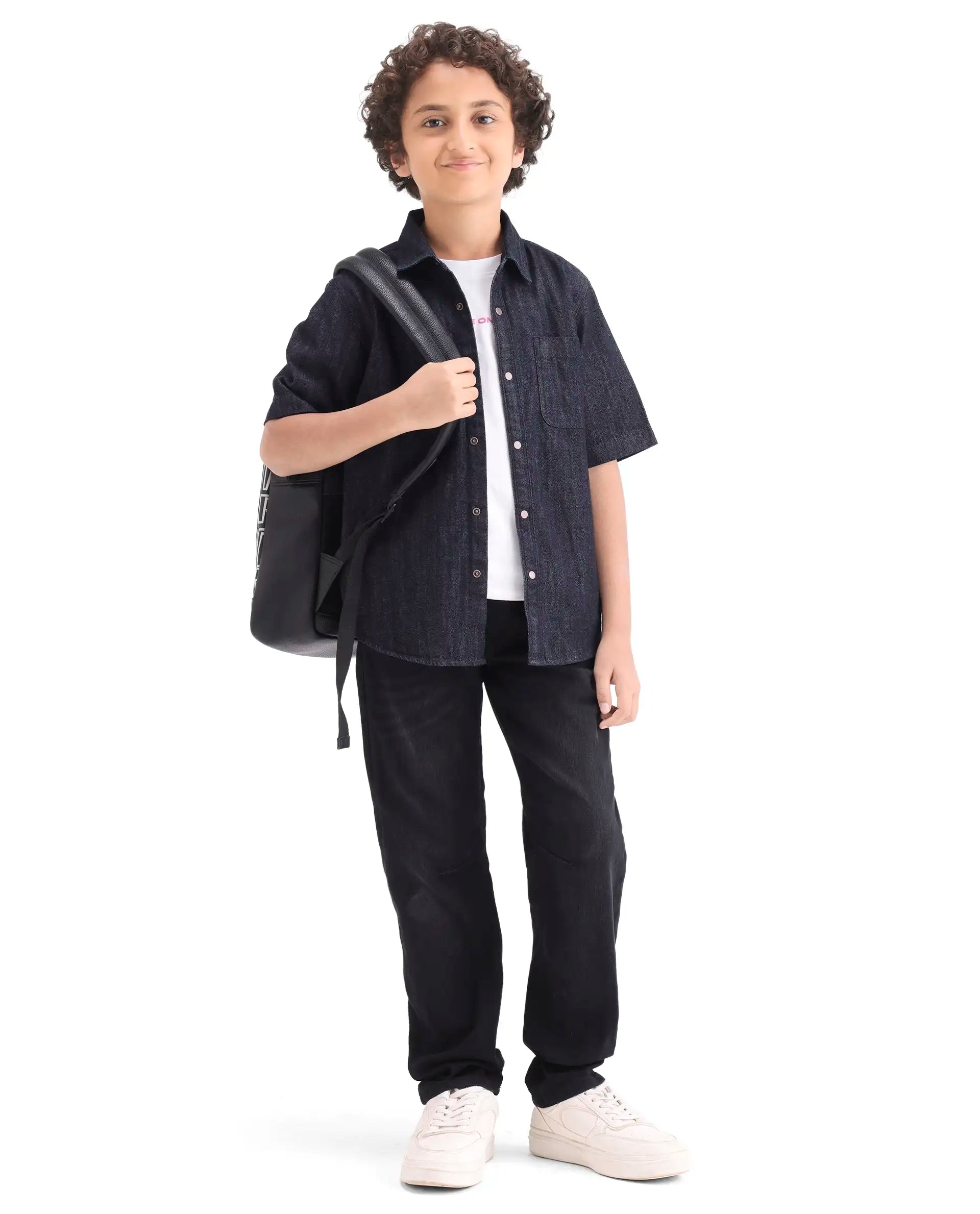 Rare Ones Boys Dark Blue Cotton Snap Button Shirt