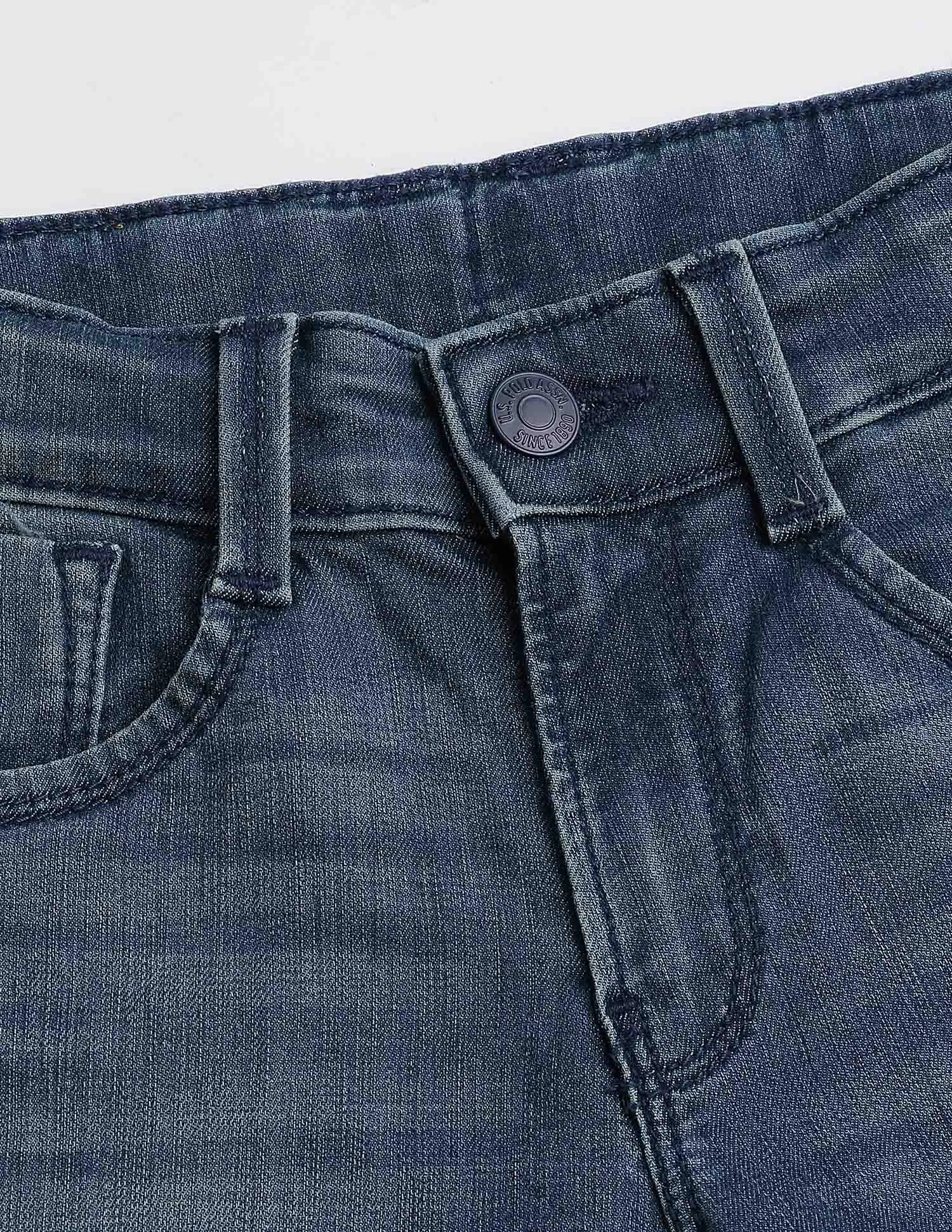 Boys Mid Blue Cotton Relaxed Fit Whiskered Jeans
