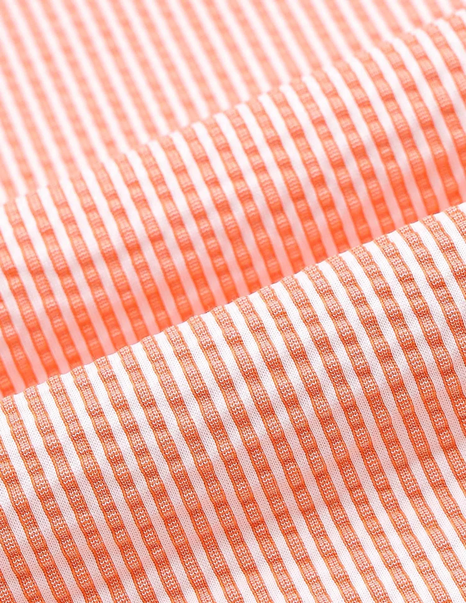Boys Orange Cotton Blend Vertical Striped Regular Fit T-Shirt