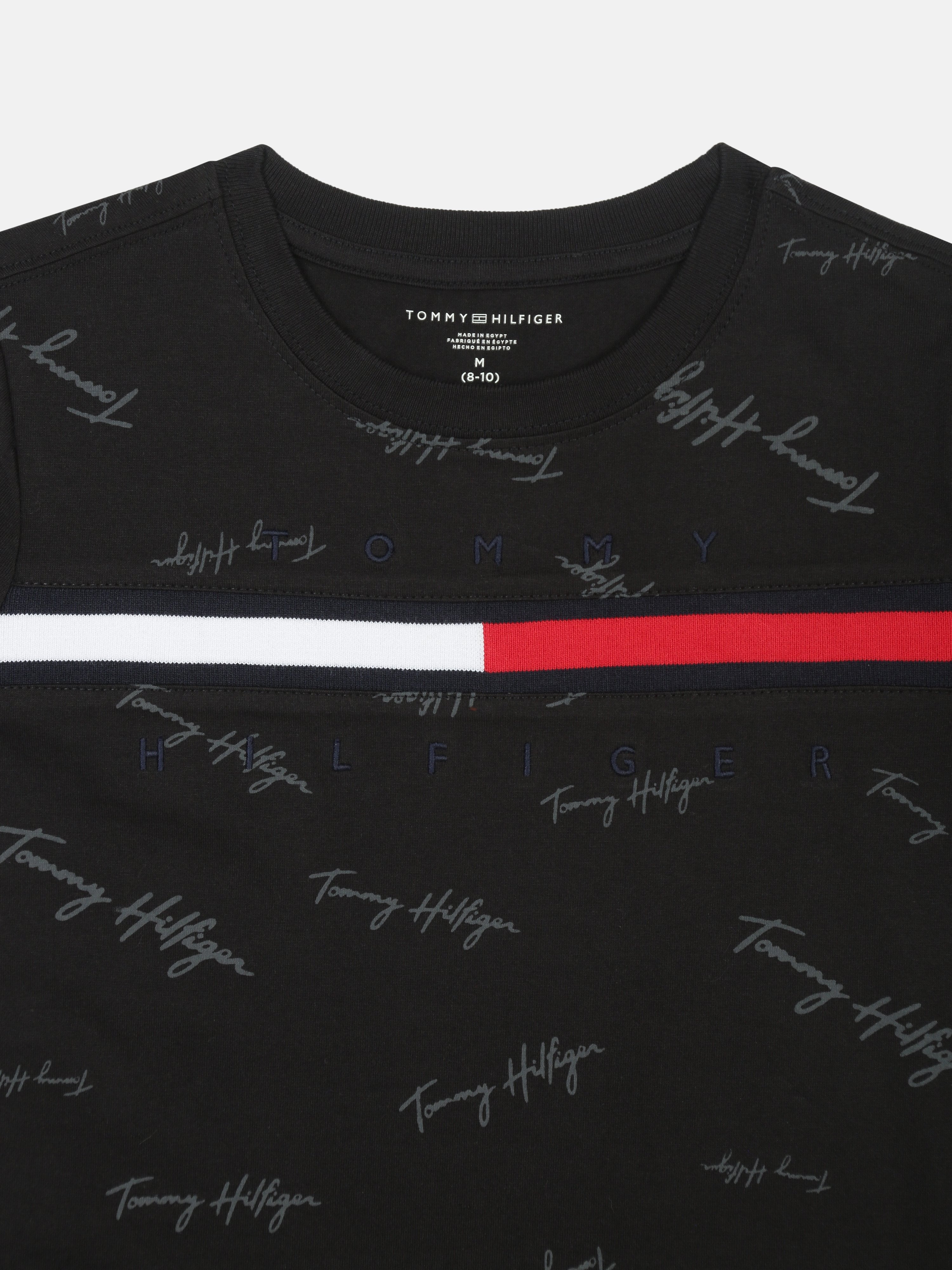 Boys Black Logo Cotton Regular Fit T-Shirt