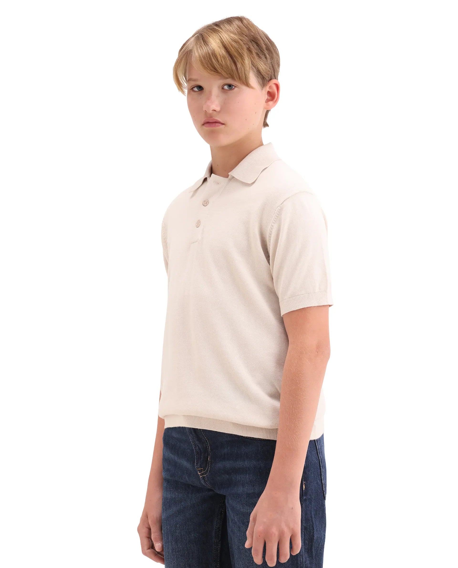 Rare Ones Boys Light Beige Cotton Regular Fit Polo