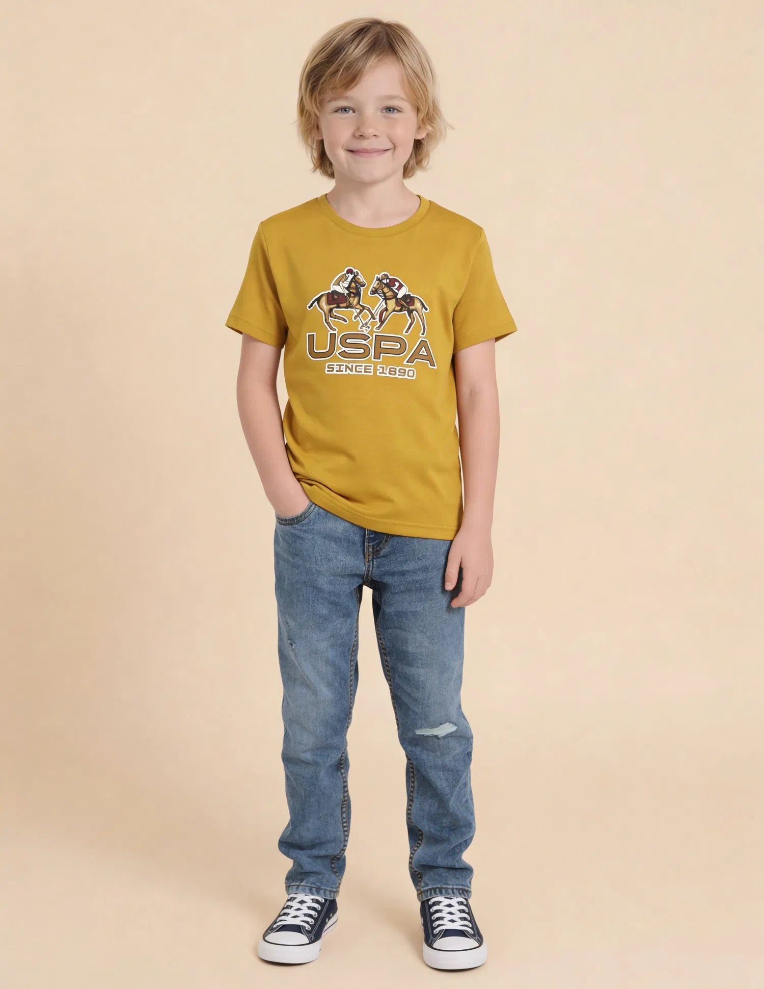 Boys Mustard Cotton Graphic Print Regular Fit T-Shirt