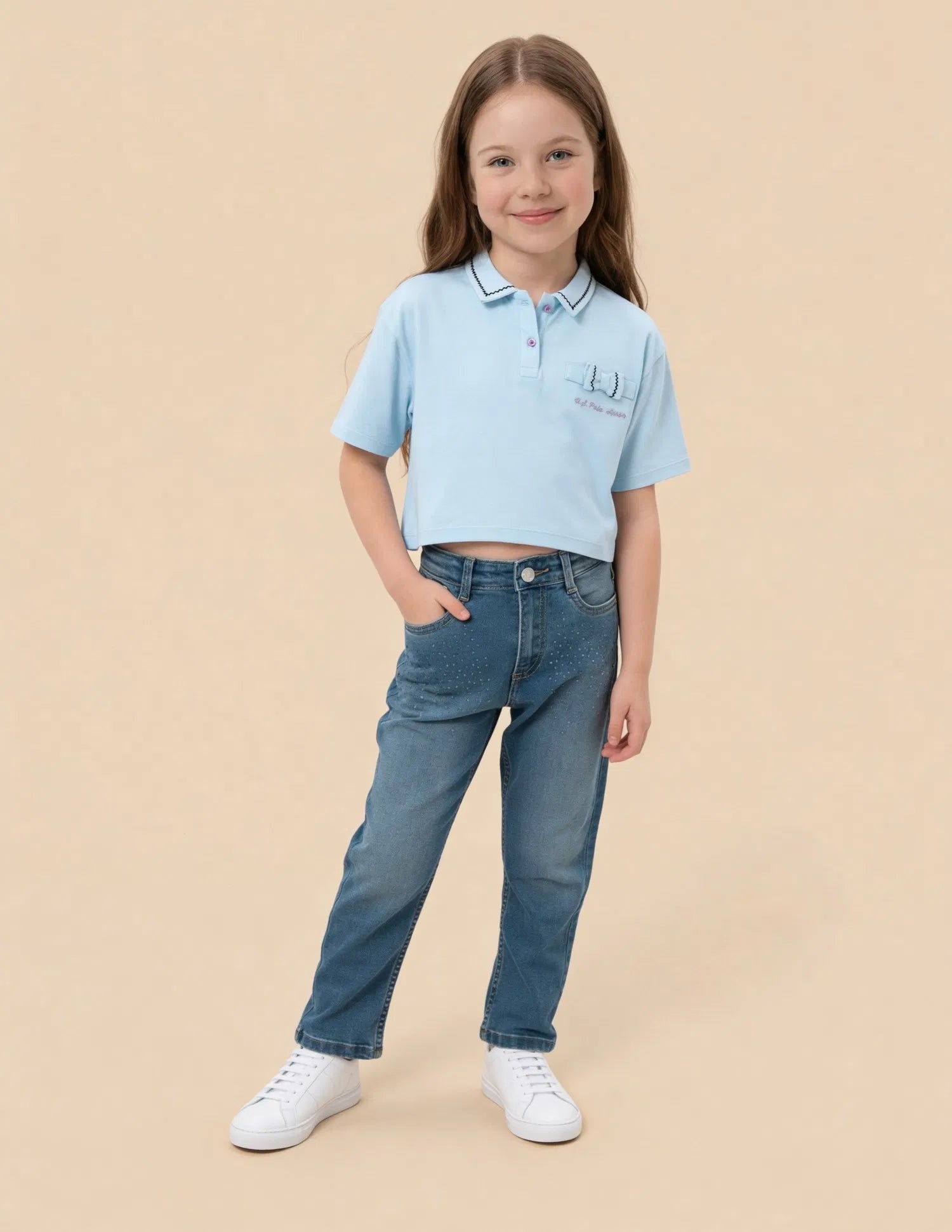 Girls Blue Cotton Solid Regular Fit Top