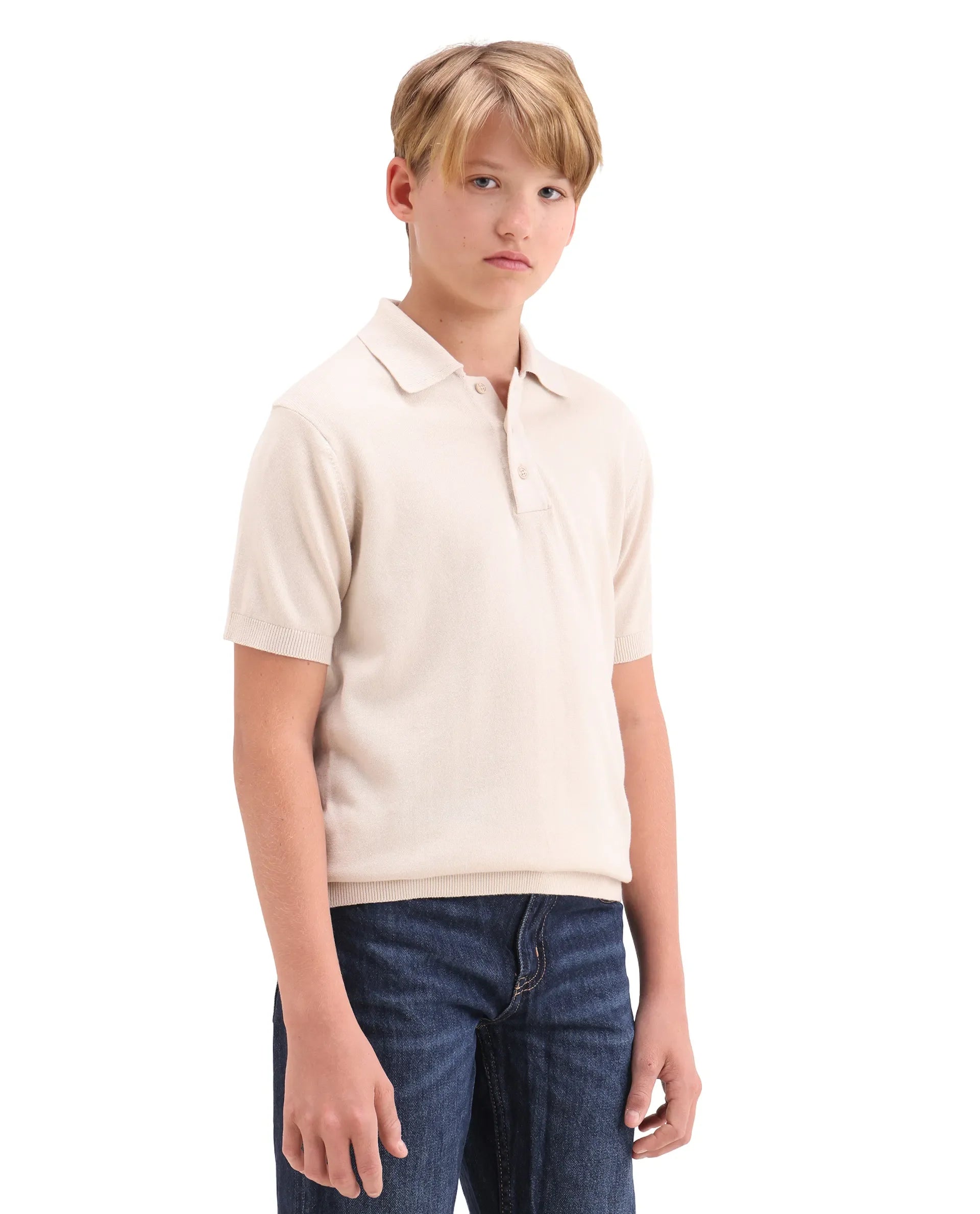 Rare Ones Boys Light Beige Cotton Regular Fit Polo