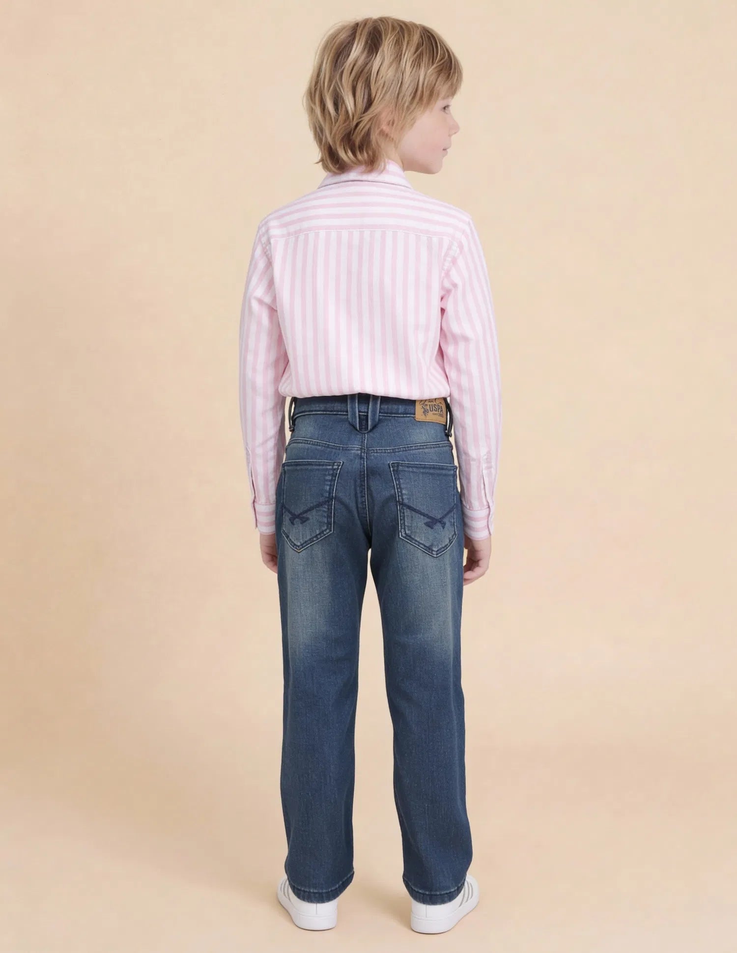 Boys Mid Blue Cotton Relaxed Fit Whiskered Jeans