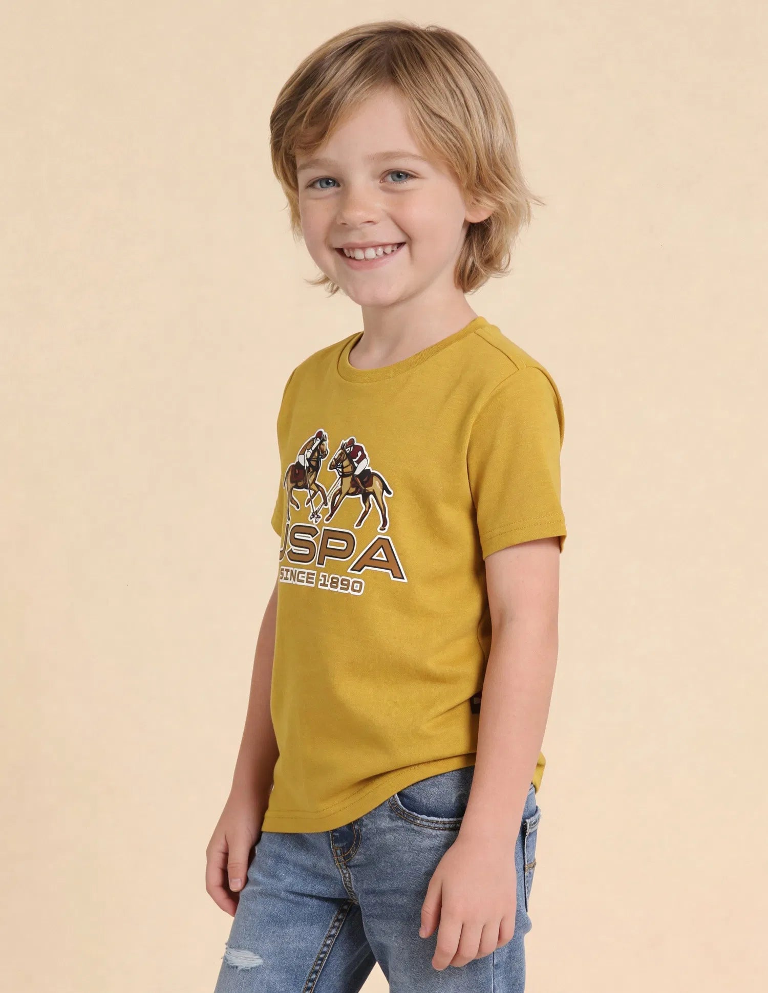 Boys Mustard Cotton Graphic Print Regular Fit T-Shirt