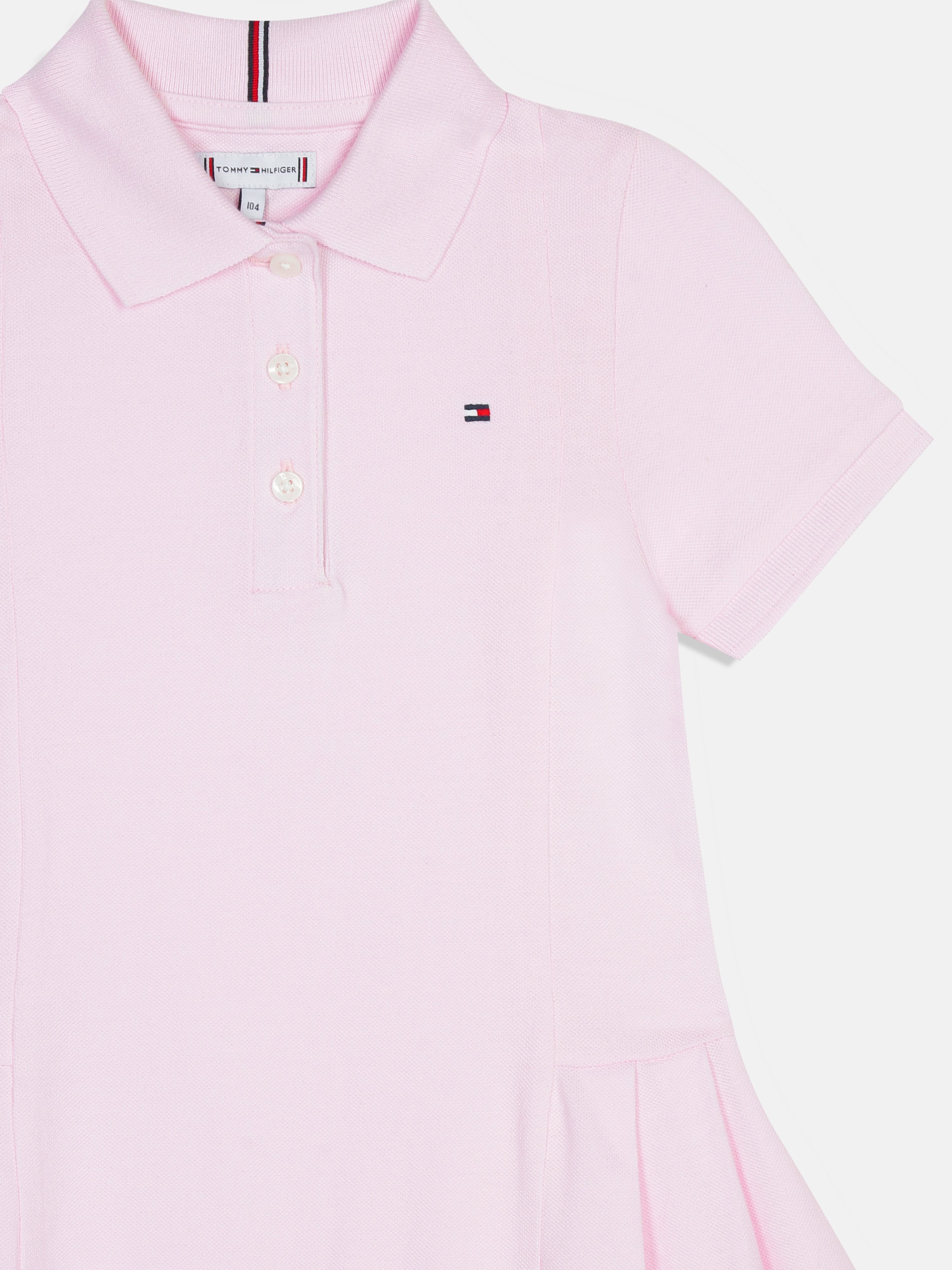 Girls Pearly Pink Cotton Polo Collar A-Line Dress