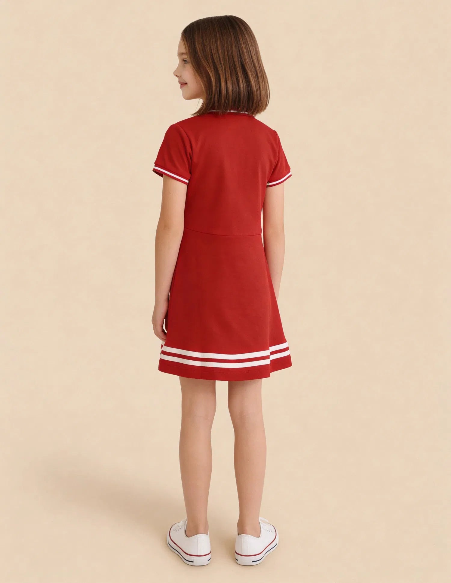 Girls Red Cotton Solid Skater Polo Knit Dress
