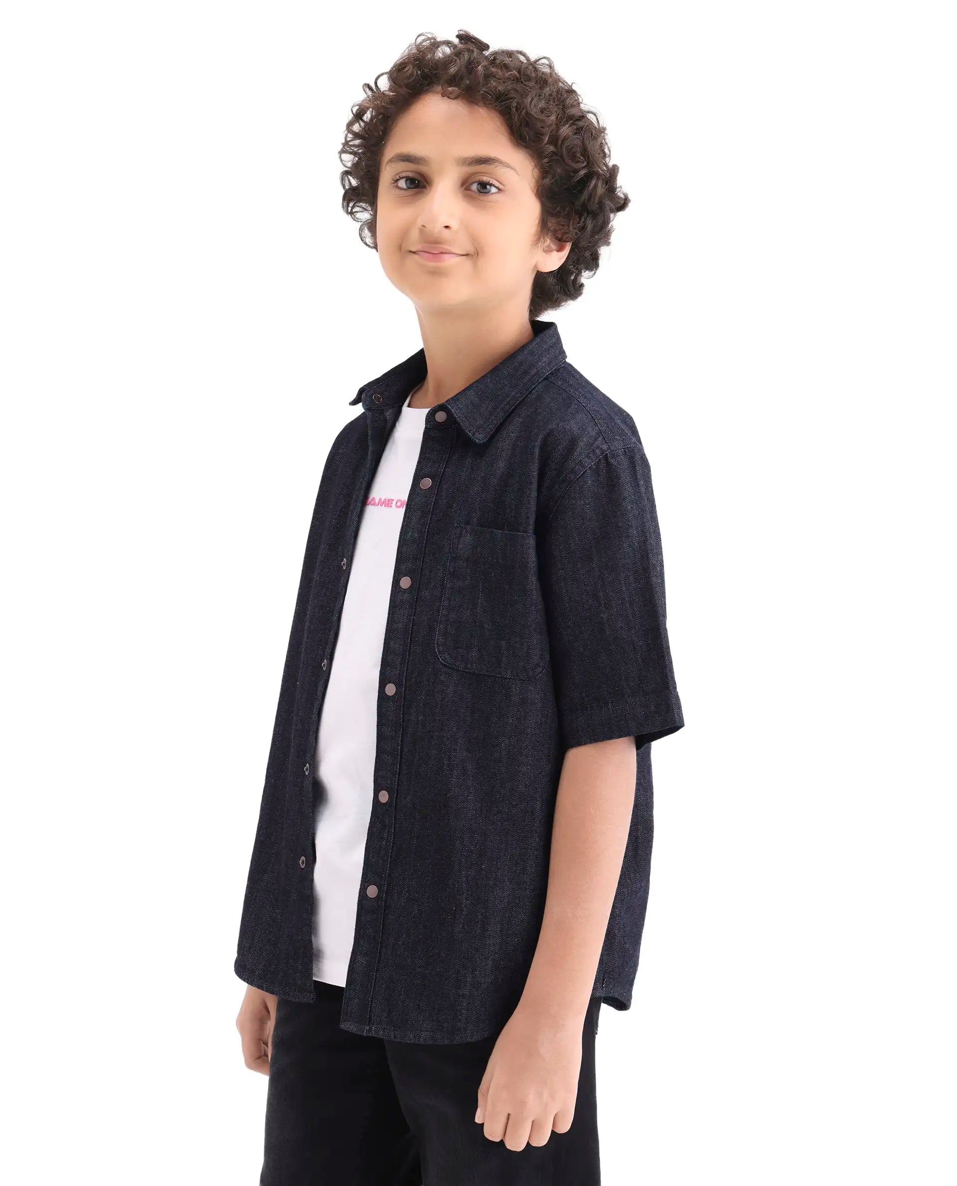 Rare Ones Boys Dark Blue Cotton Snap Button Shirt