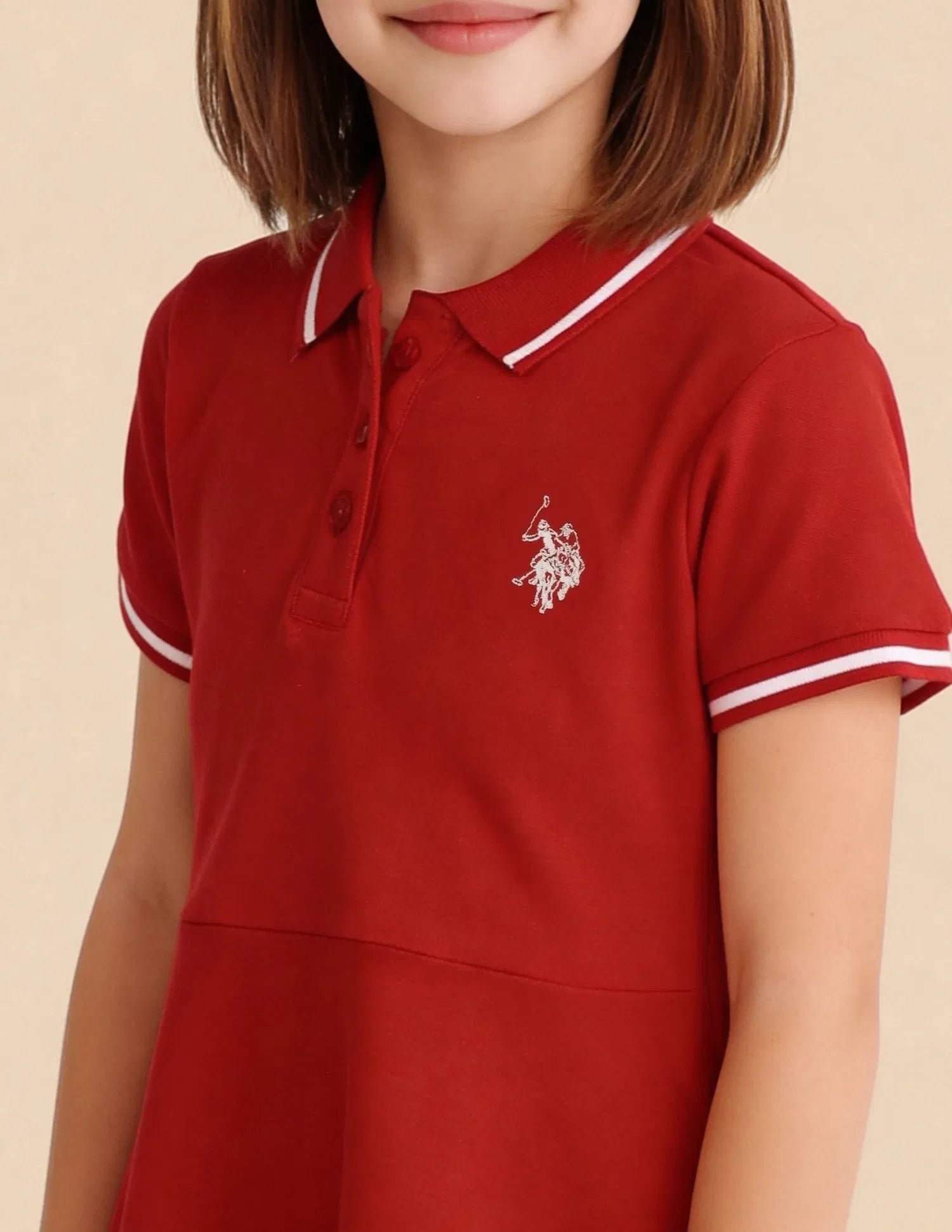 Girls Red Cotton Solid Skater Polo Knit Dress