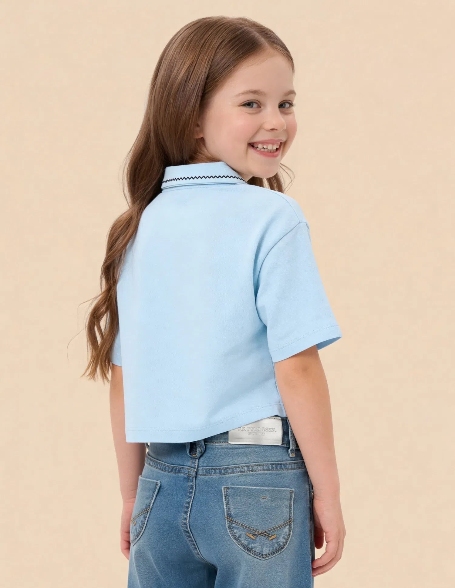 Girls Blue Cotton Solid Regular Fit Top