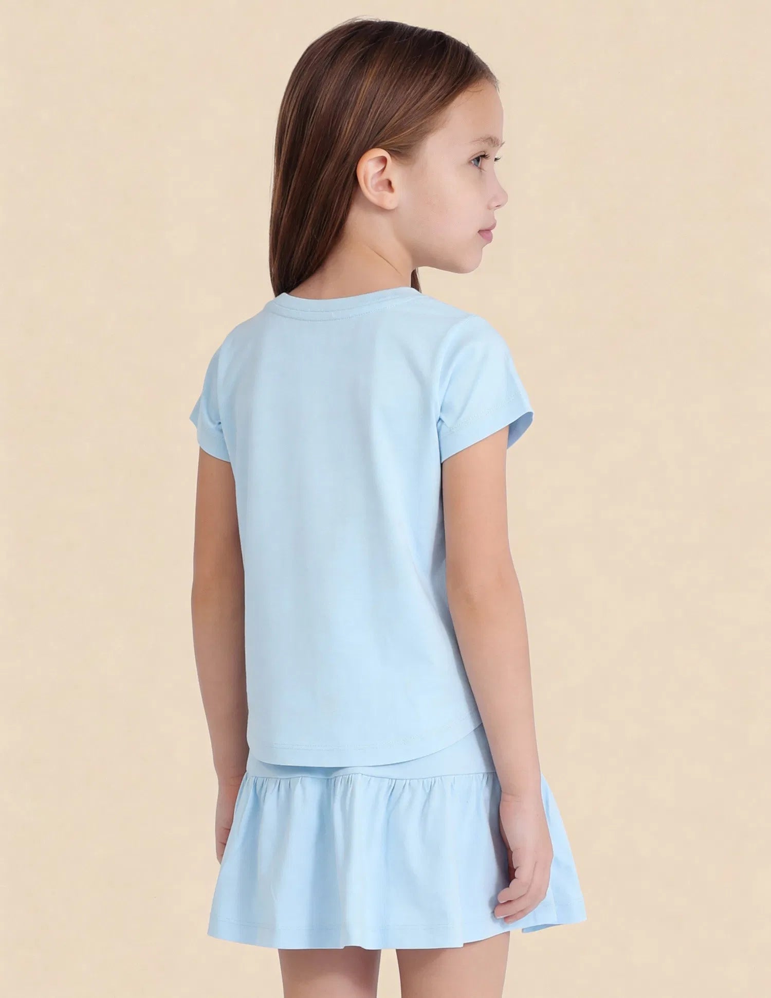 Girls Blue Cotton Typographic Printed Regular Fit Top