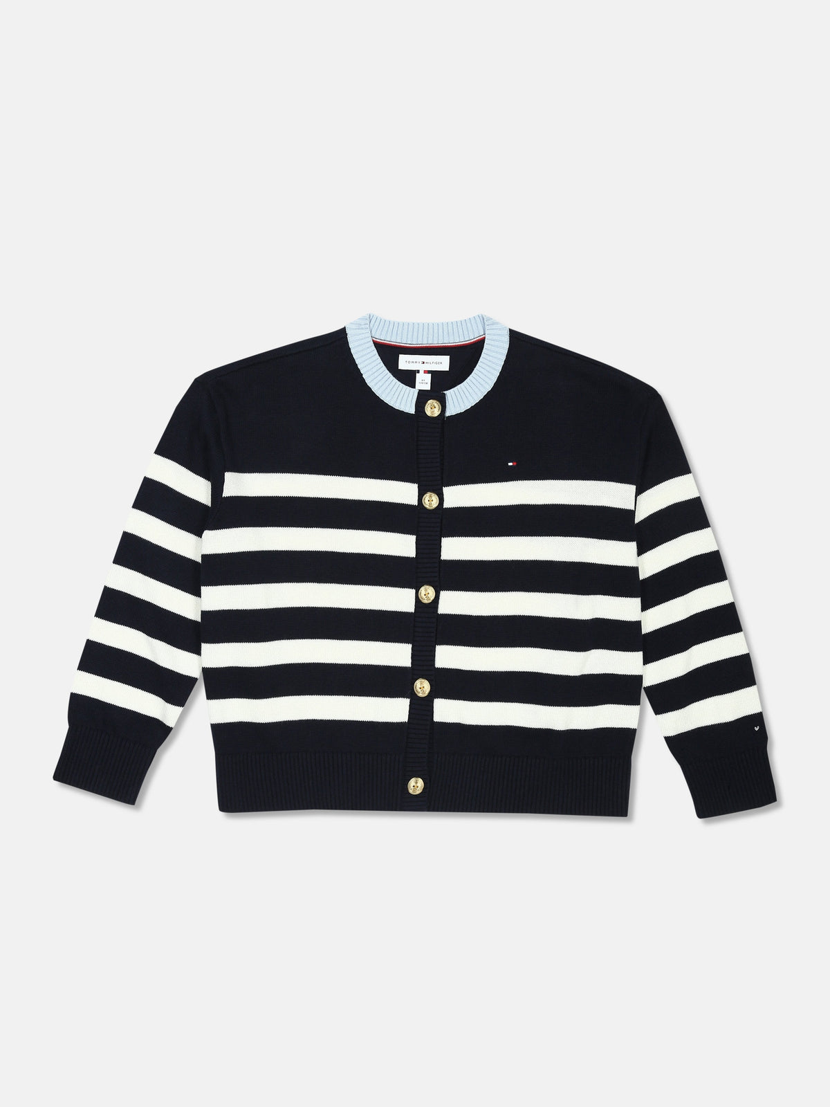 Girls Relaxed Fit Crew Neck Cardigan Dark Night Navy Stripes
