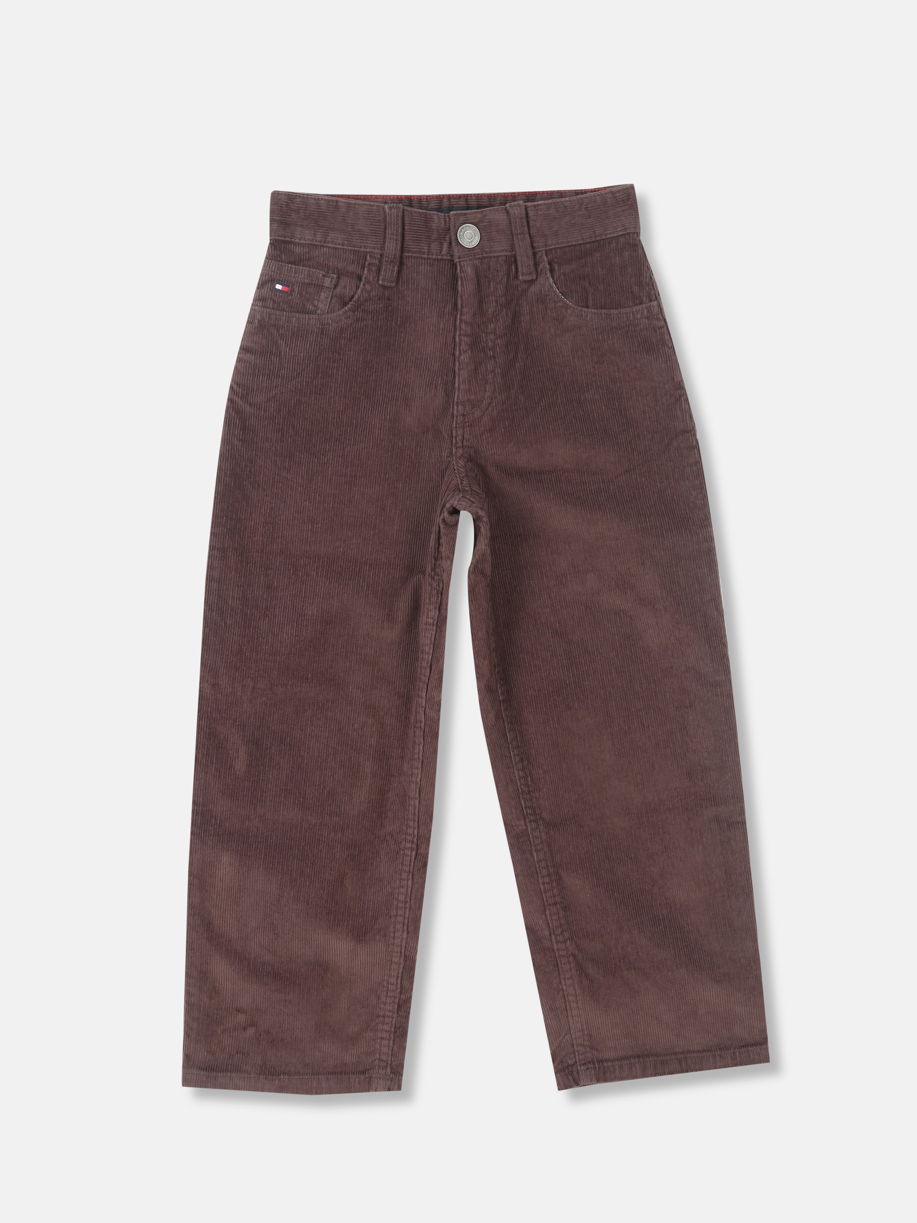 Boys Black Walnut Loose Fit Solid Mid Rise Trousers