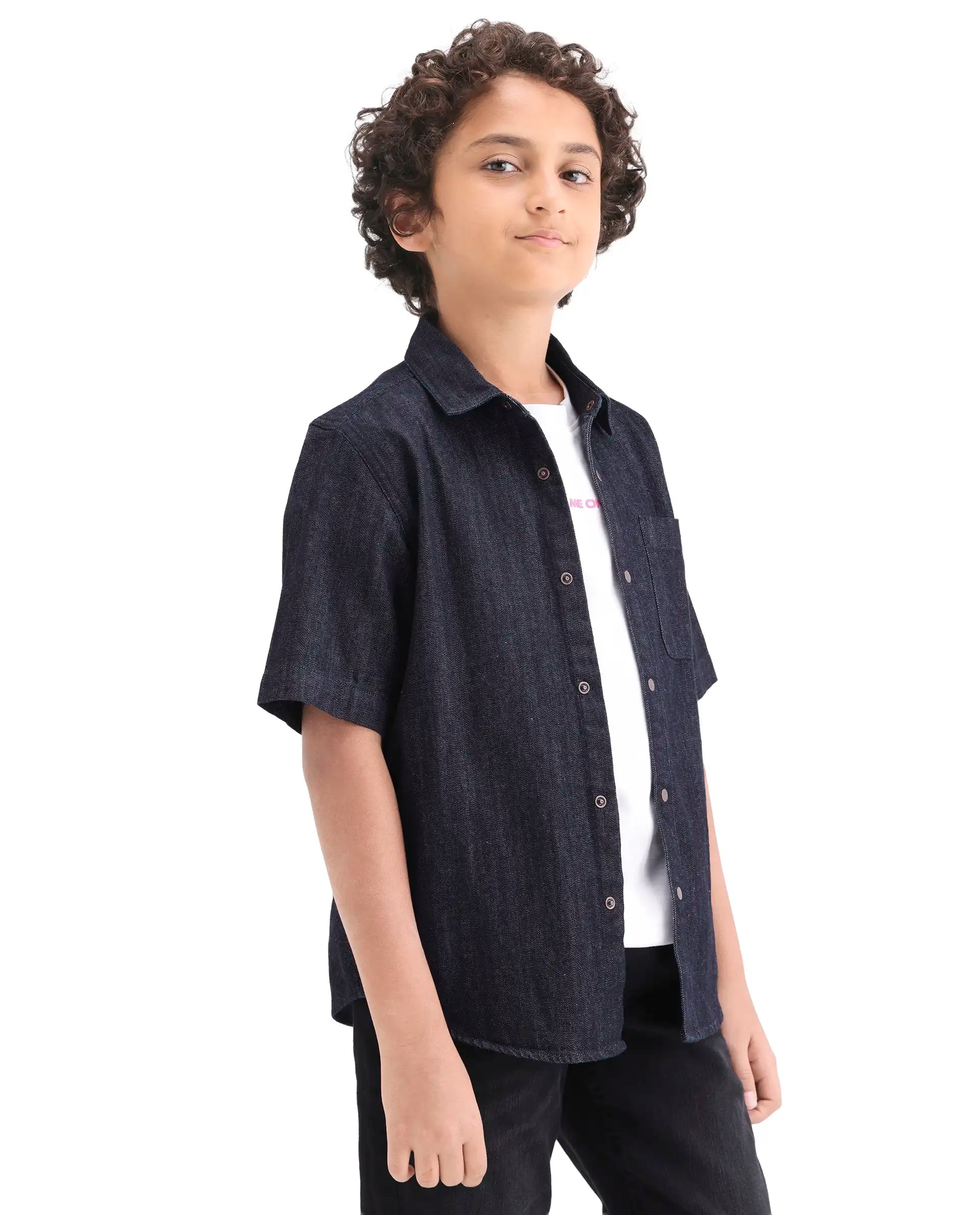 Rare Ones Boys Dark Blue Cotton Snap Button Shirt