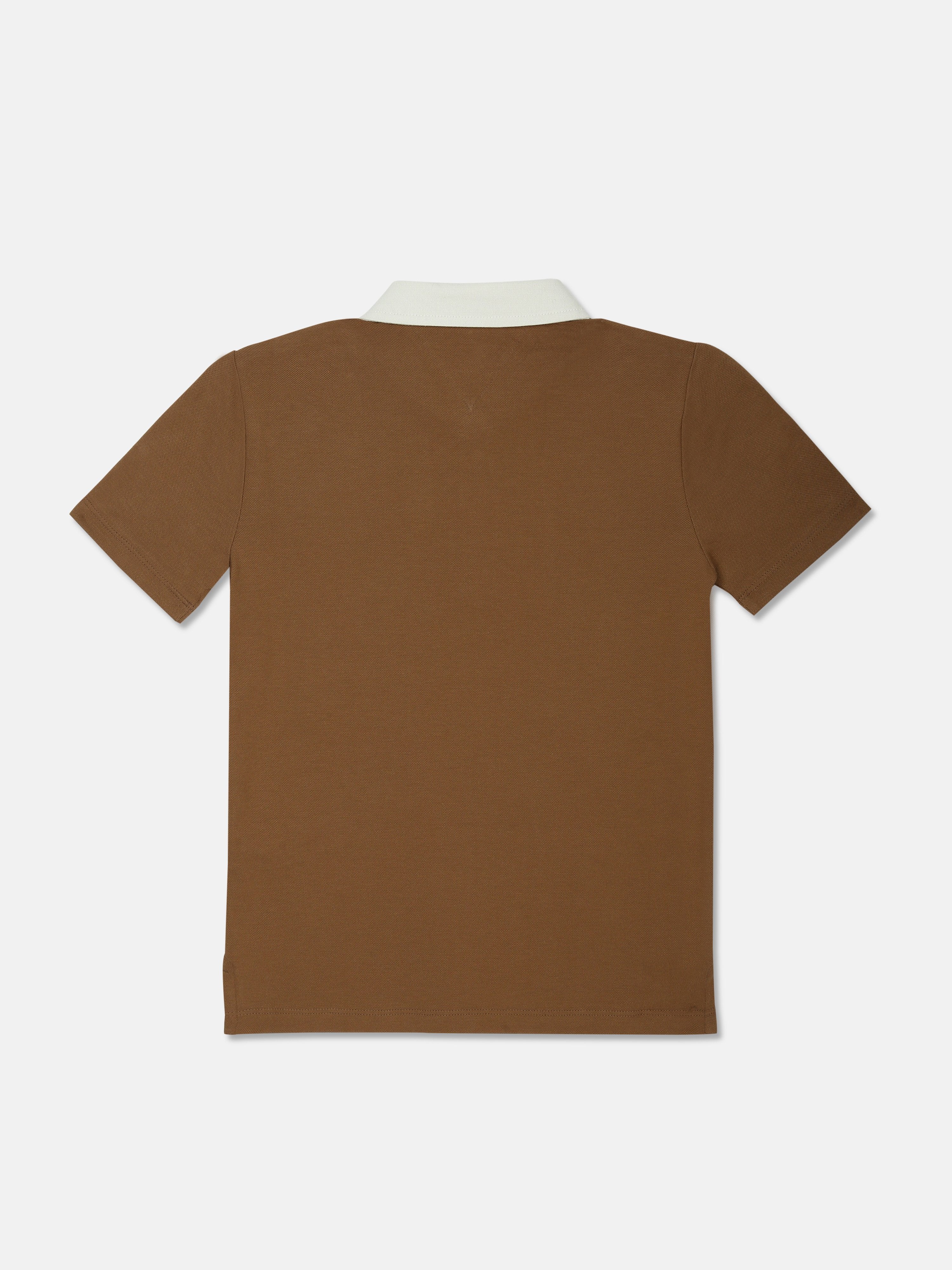 Solid Brown Cotton Polo T-Shirt for Boys